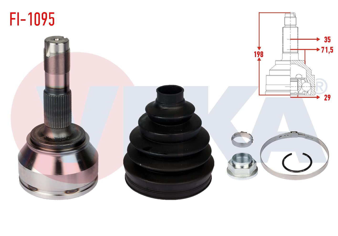 AKS KAFASI SOL-SAG ON DIS 35X29X71.5 UZUNLUK 198mm (DISTAN SEKMANLI) FIAT DUCATO (250) 3.0 MJT 2006-2014/ CITROEN JUMPER III 3.0 HDI A-T, M-T 2006-2014/ PEUGEOT BOXER III 3.0 HDI A-T, M-T 2006-2014
