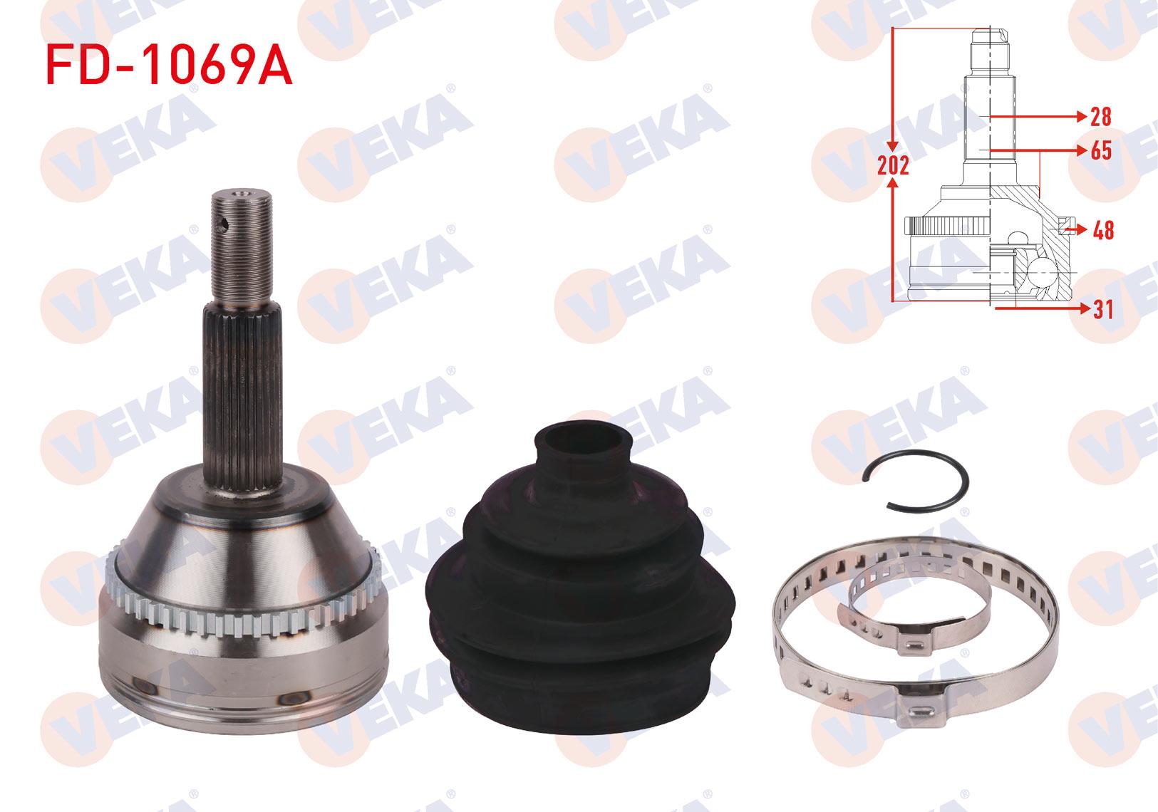 AKS KAFASI SOL-SAG ON DIS ABSLI 48 DIS 28X31X65 UZUNLUK 202mm FORD TRANSIT (V347) BUYUK KAFA 2006-2014