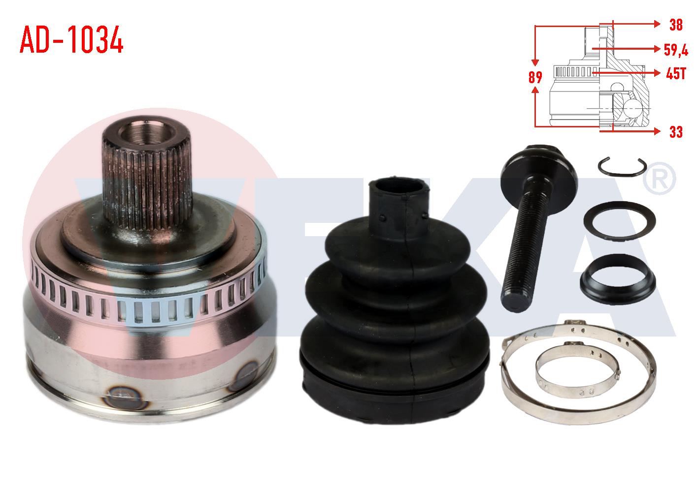 AKS KAFASI SOL-SAG ON DIS AUDI A4 (8E2,B6) 1.6 ABSLI 45 DIS 38X33X59,4 UZUNLUK 89 mm 2000-2004