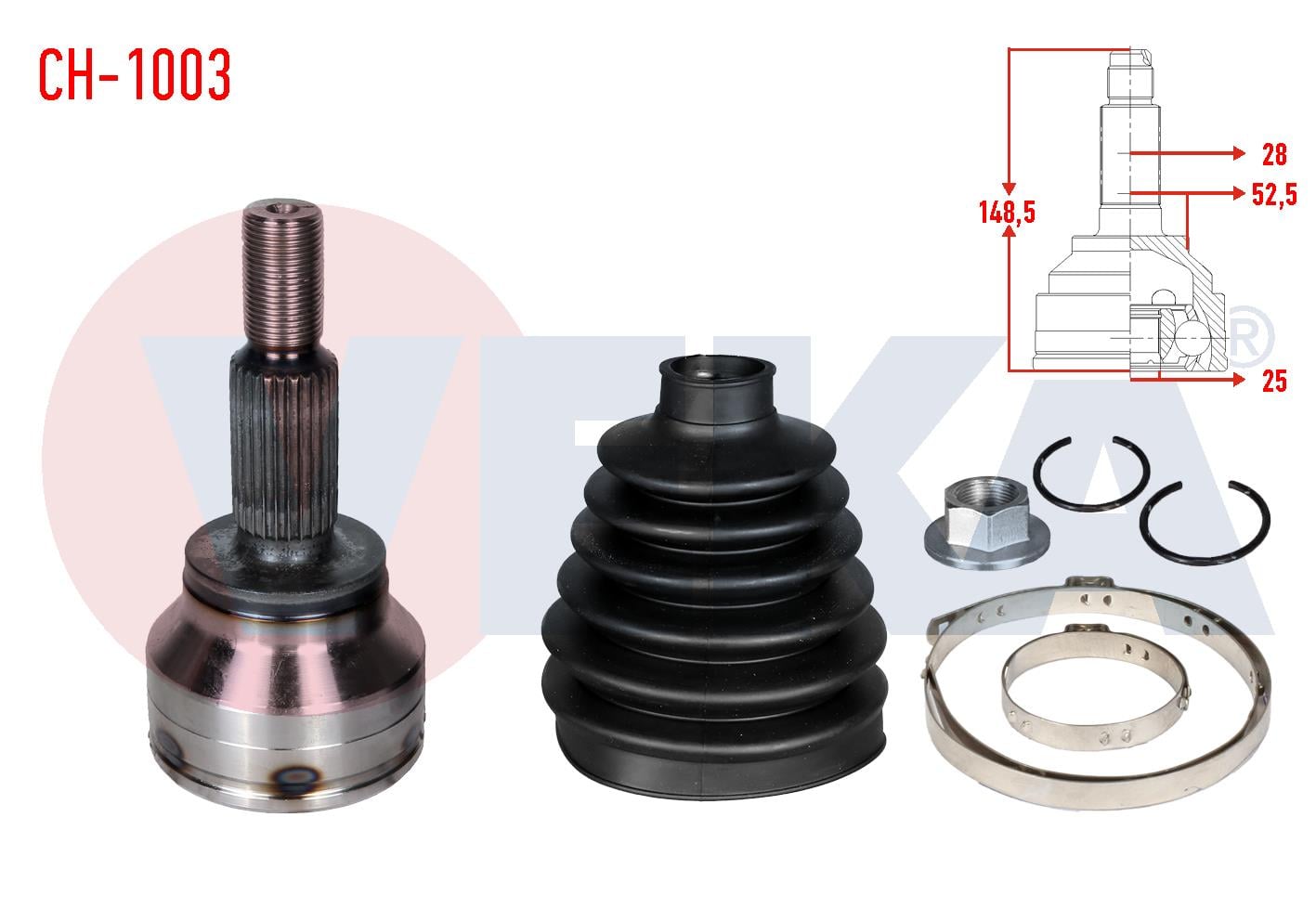 AKS KAFASI SOL-SAG ON DIS CHEVROLET AVEO (T300) 1.4 16v 25X28X52,50 UZUNLUK 148,50mm 2011-2014