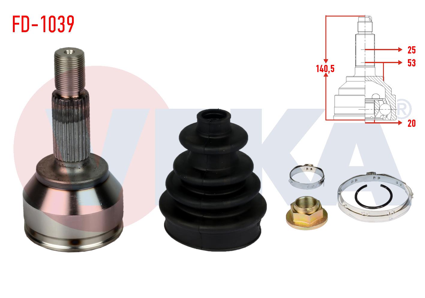 AKS KAFASI SOL-SAG ON DIS FORD FIESTA V 1.4 TDCI 25X20X53 UZUNLUK 141 mm 2001-2008
