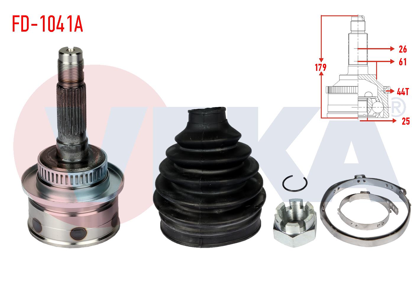 AKS KAFASI SOL-SAG ON DIS FORD RANGER (ER, EQ) 2.5 TDCI 4X4 ABSLI 44 DIS 26X25X61 UZUNLUK 179mm 1997-2006