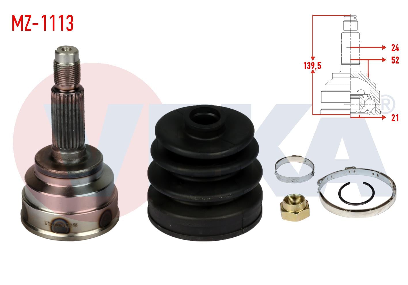 AKS KAFASI SOL-SAG ON DIS MAZDA 323 III (BF) 1.6 24X21X52 UZUNLUK 140,7 mm 1985-1991