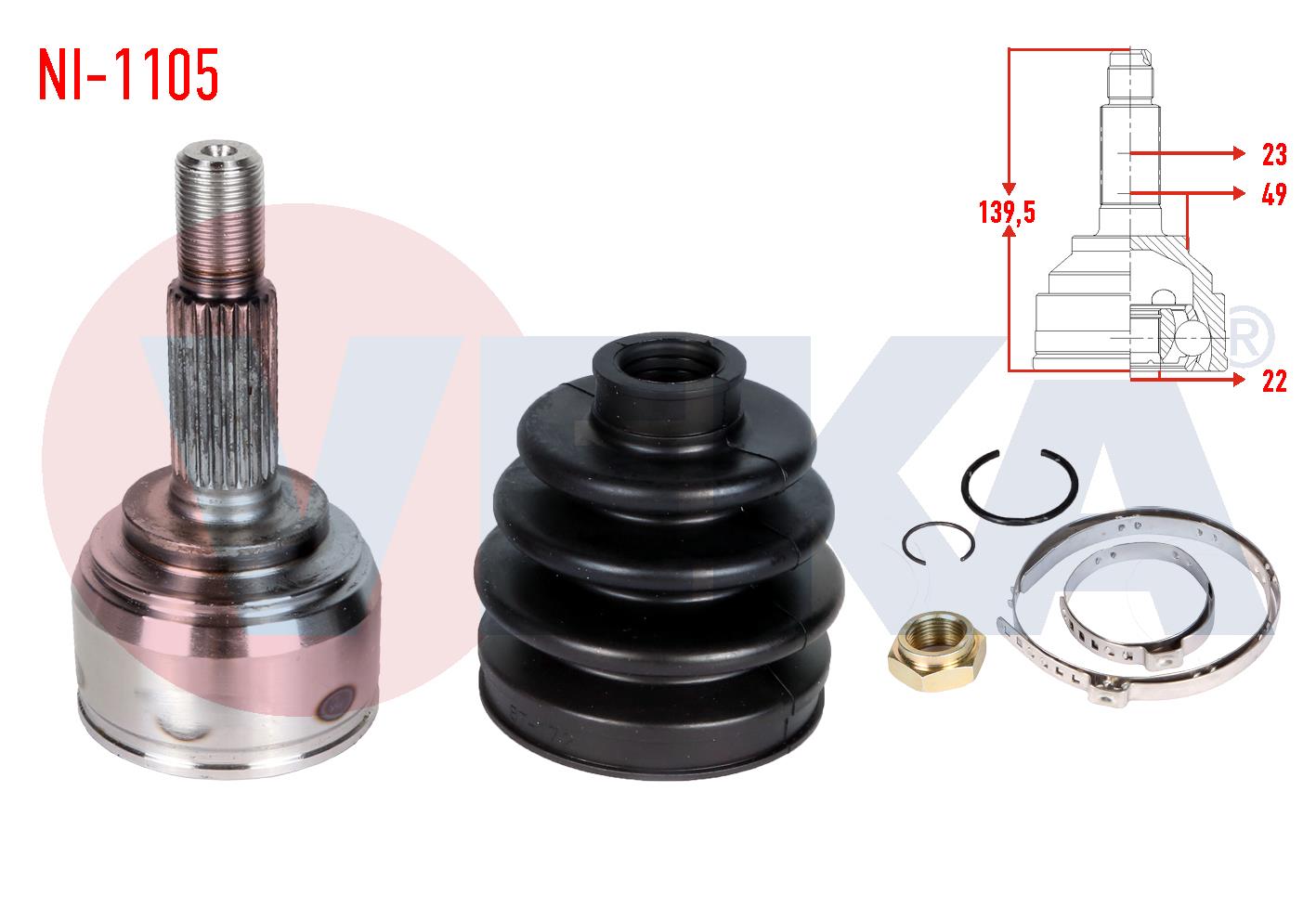 AKS KAFASI SOL-SAG ON DIS NISSAN MICRA (K12) 1.5 DCI 23X22X49,3 UZUNLUK 142,3mm 2003-2010