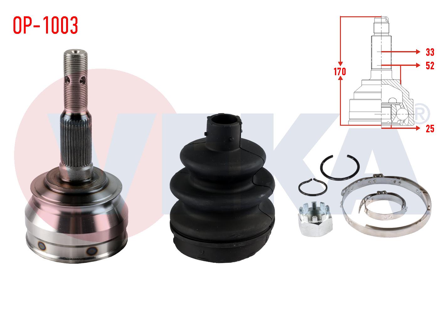 AKS KAFASI SOL-SAG ON DIS OPEL VECTRA A 1.6  33X25X52 UZUNLUK 169,9 mm 1988-1995