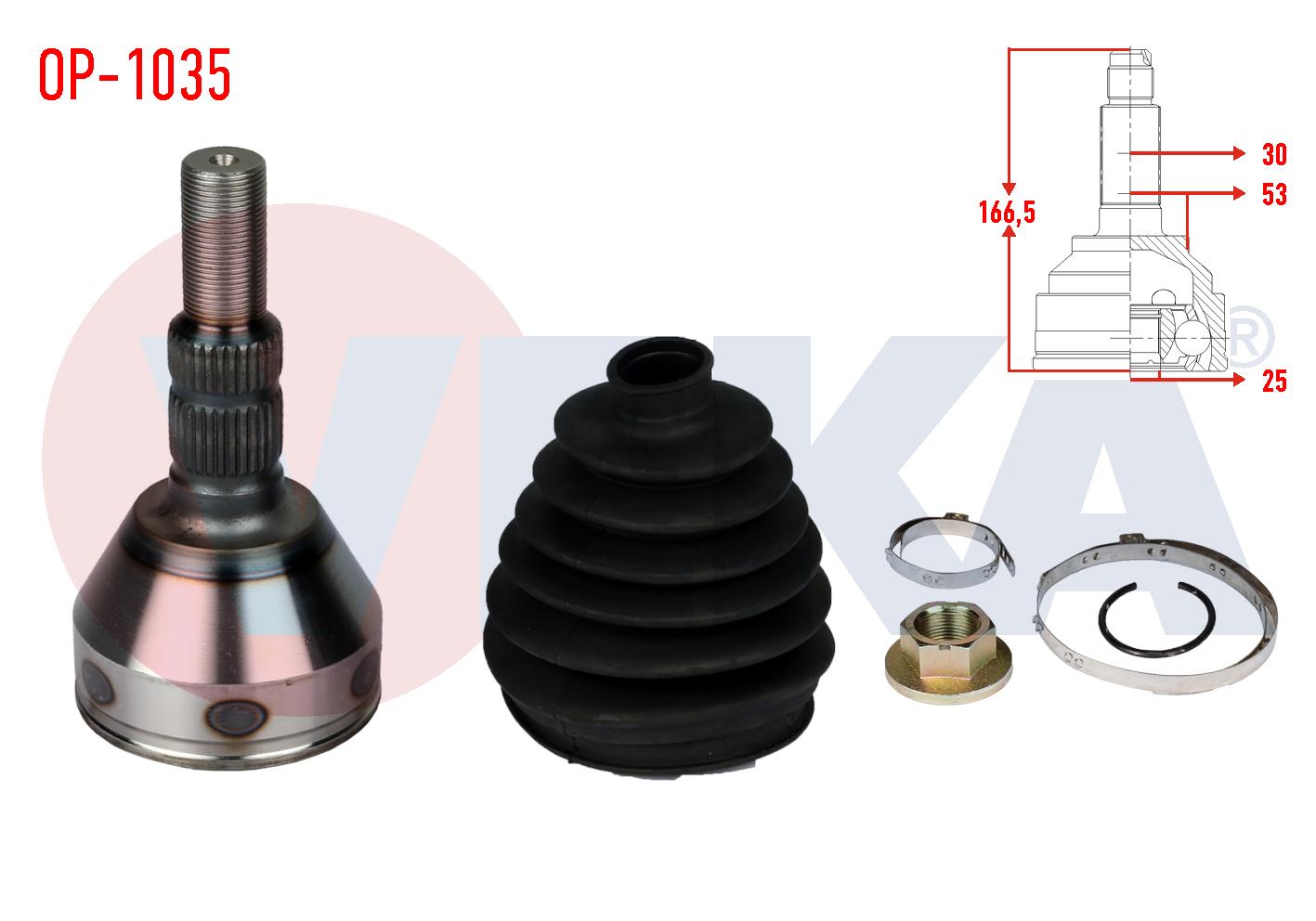 AKS KAFASI SOL-SAG ON DIS OPEL VECTRA C 1.6 16v 30X25X53 UZUNLUK mm 166 2002-2008