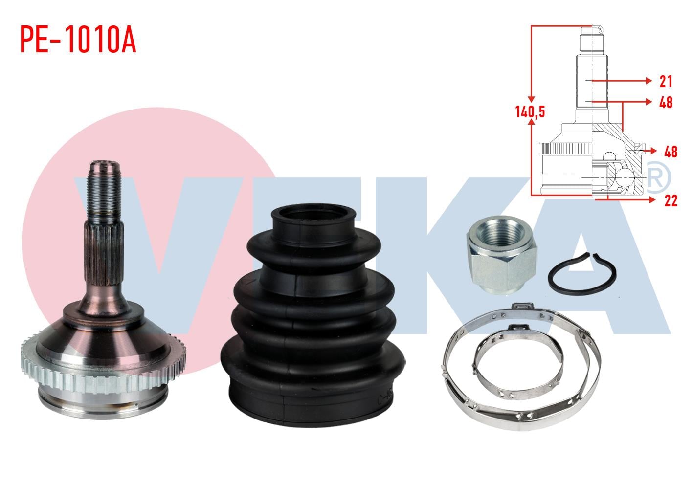 AKS KAFASI SOL-SAG ON DIS PEUGEOT 206 (2A/C) 1.6i 16v ABSLI 48 DIS DISTAN SEGMANLI 21X22X48 UZUNLUK 140,5 mm 1998-2006