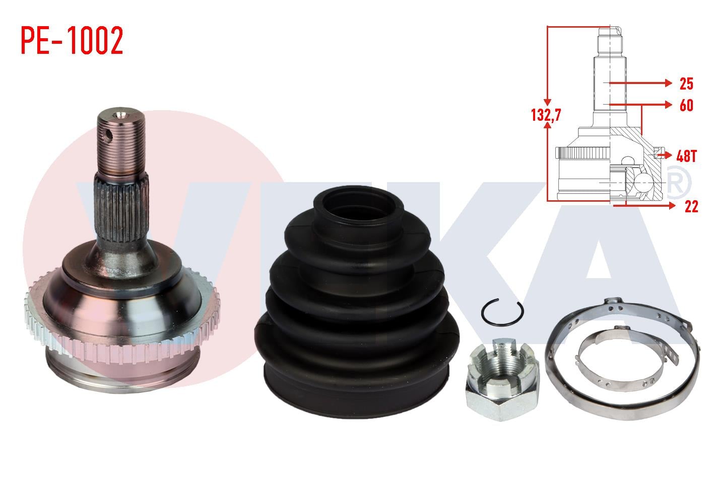 AKS KAFASI SOL-SAG ON DIS PEUGEOT 206 (2A/C) 1.4i 16v TU5J4 ABSLI 48 DIS 25X22X60 UZUNLUK 132,7 mm 1998-2006