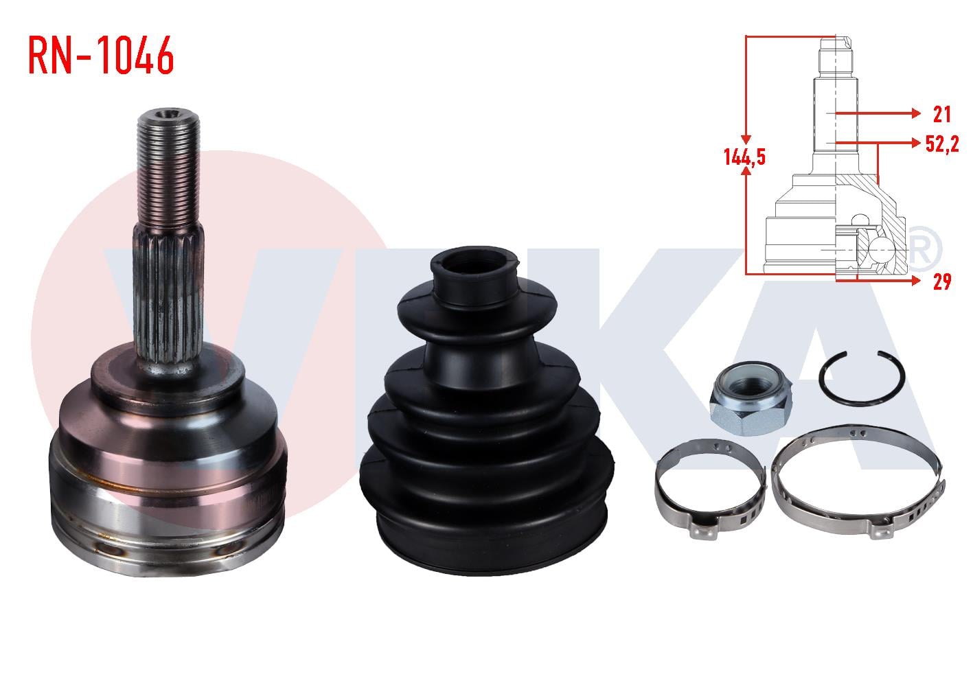 AKS KAFASI SOL-SAG ON DIS RENAULT KANGOO (KC0/1) 1.5 DCI INCE FREZE 21X29X52,2 UZUNLUK 144,5 mm 1998-2008