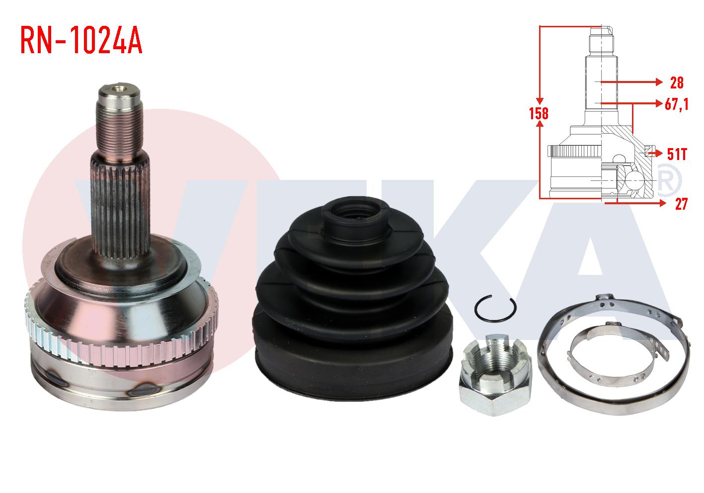 AKS KAFASI SOL-SAG ON DIS RENAULT MASTER II (FD) 2.5 D S8U ABSLI 51 DIS 28X27X67,1 UZUNLUK 158 mm 1998-2010