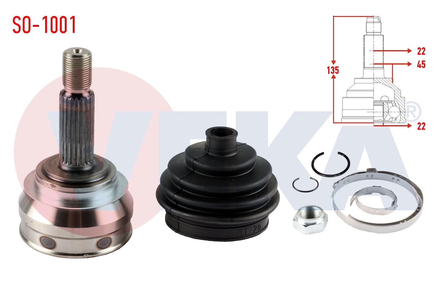 AKS KAFASI SOL-SAG ON DIS SKODA FAVORIT 135 1.3 22X22X45 UZUNLUK 134.8mm 1989-1994