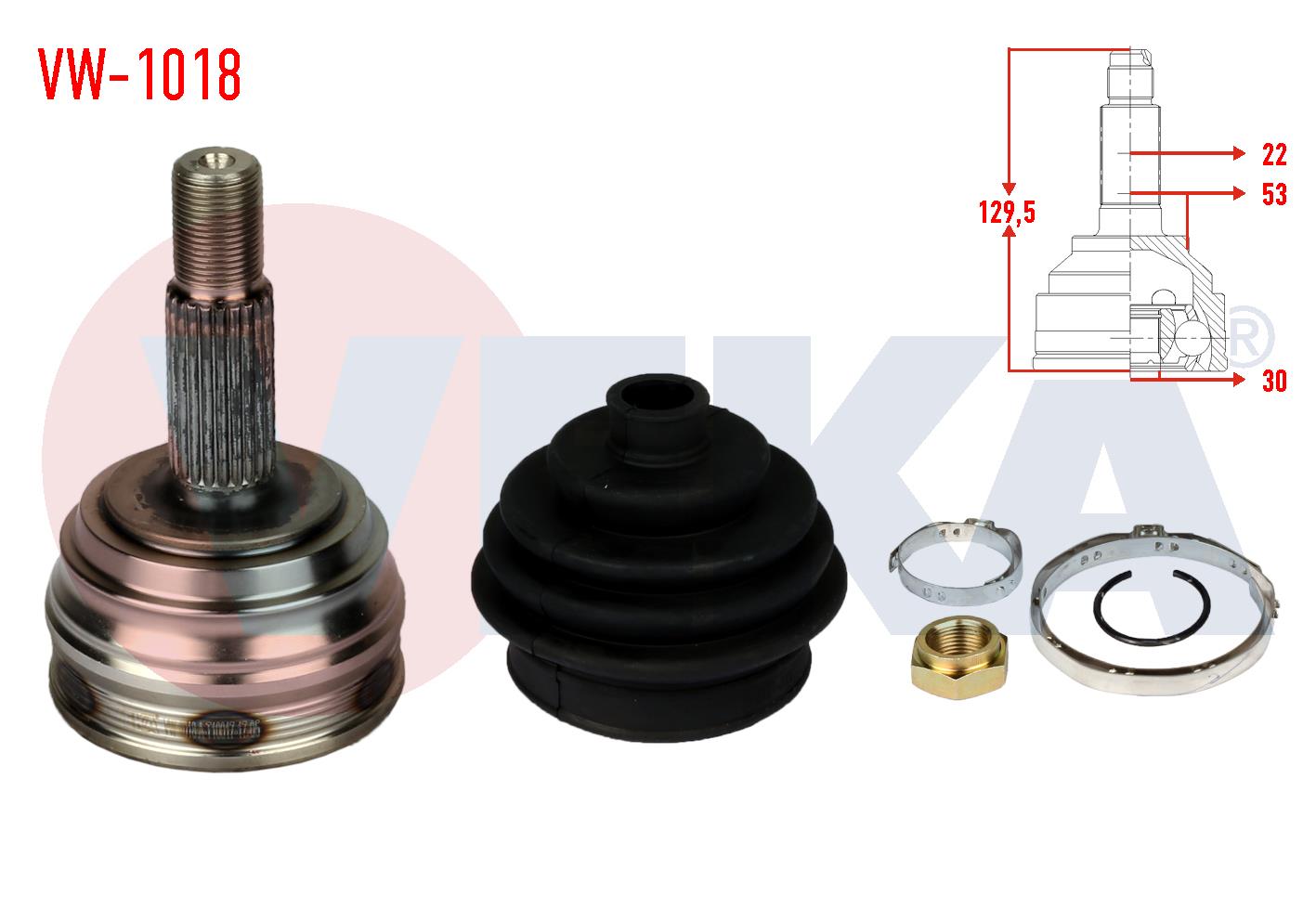 AKS KAFASI SOL-SAG ON DIS VOLKSWAGEN GOLF I (17) 1.6 22X30X53 UZUNLUK 129 mm 1974-1985
