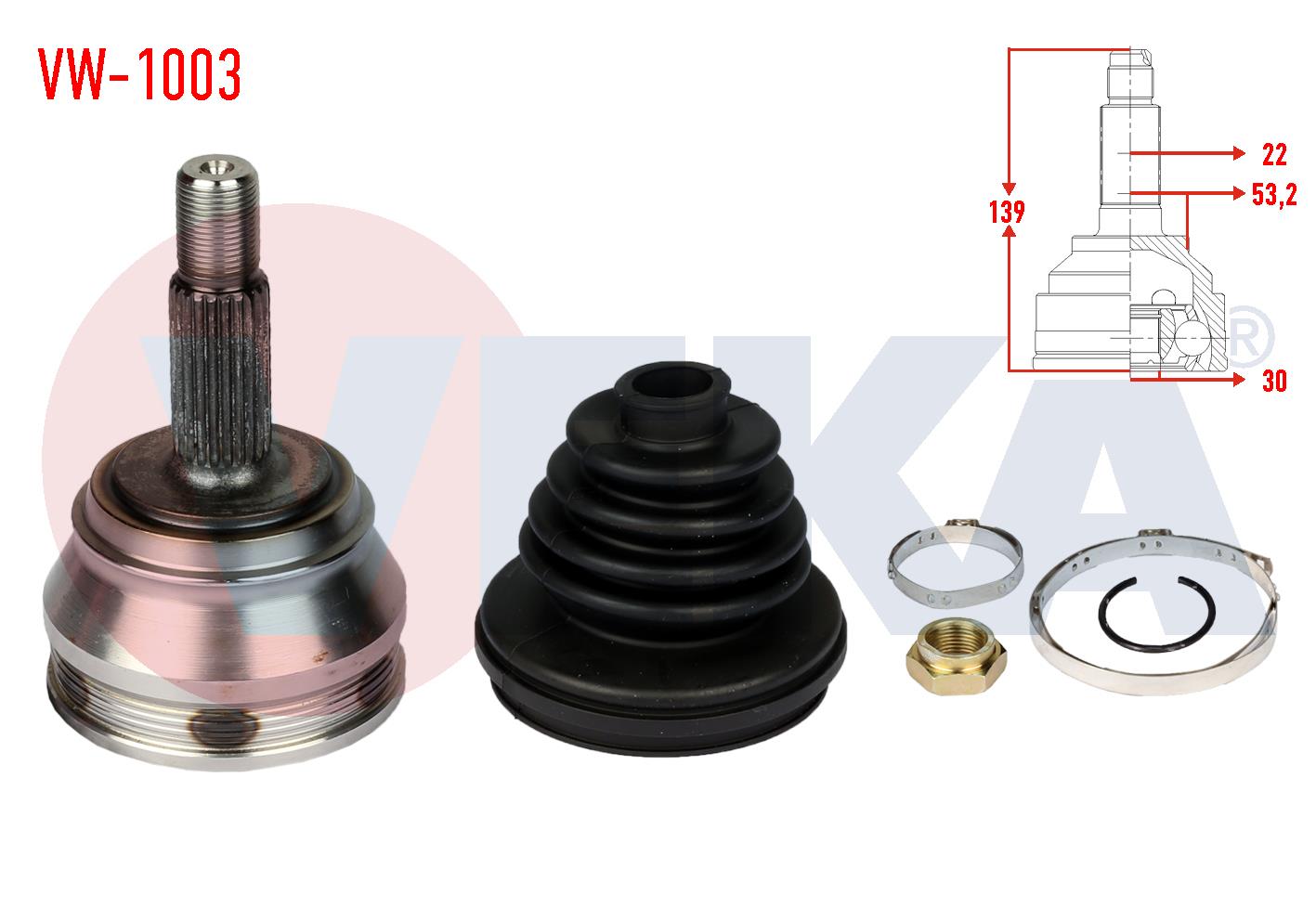 AKS KAFASI SOL-SAG ON DIS VOLKSWAGEN GOLF III (1H1) 1.6 DIS 22X30X51 UZUNLUK 139,5 mm 1991-1999