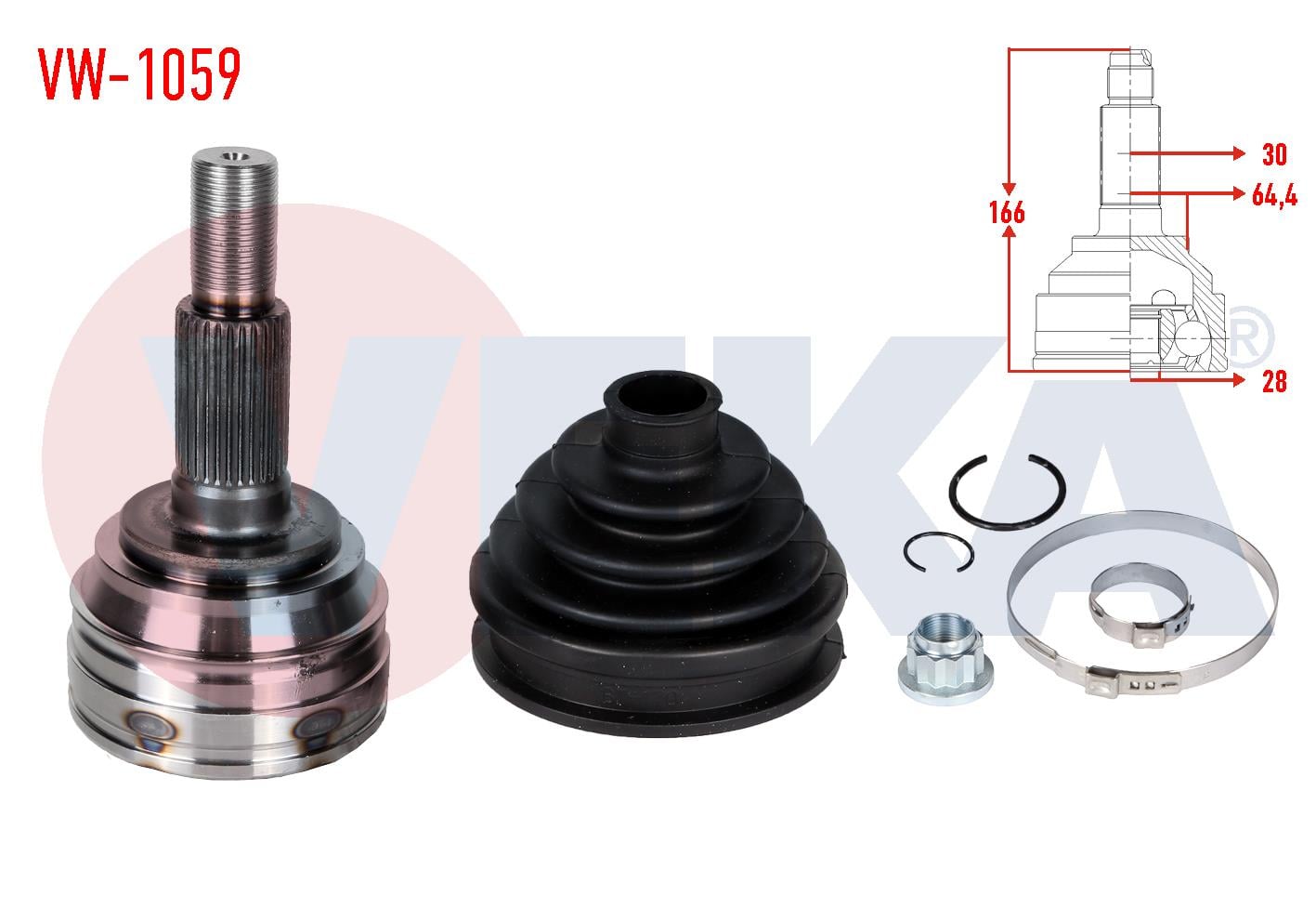 AKS KAFASI SOL-SAG ON DIS VOLKSWAGEN TOUAREG (7P5) 3.0 TDI V6 30X28X64,4 UZUNLUK 166mm 2010-