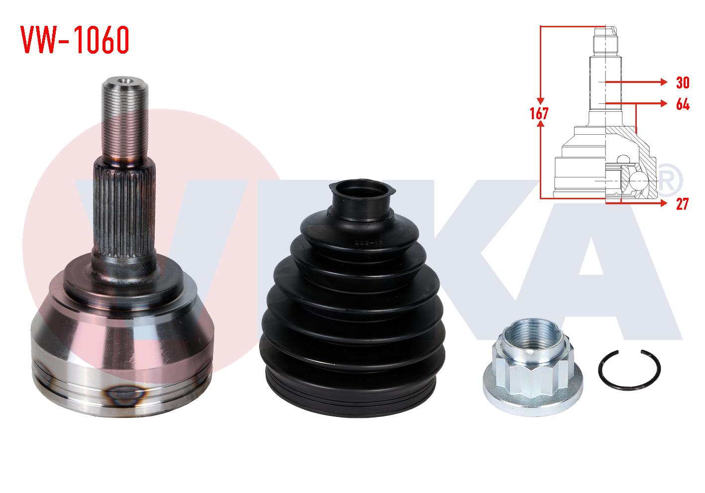 AKS KAFASI SOL-SAG ON DIS VOLKSWAGEN TOUAREG (7LA,7L6,7L7) 3.0 V6 TDI 30X27X64 UZUNLUK 167mm 2002-2010