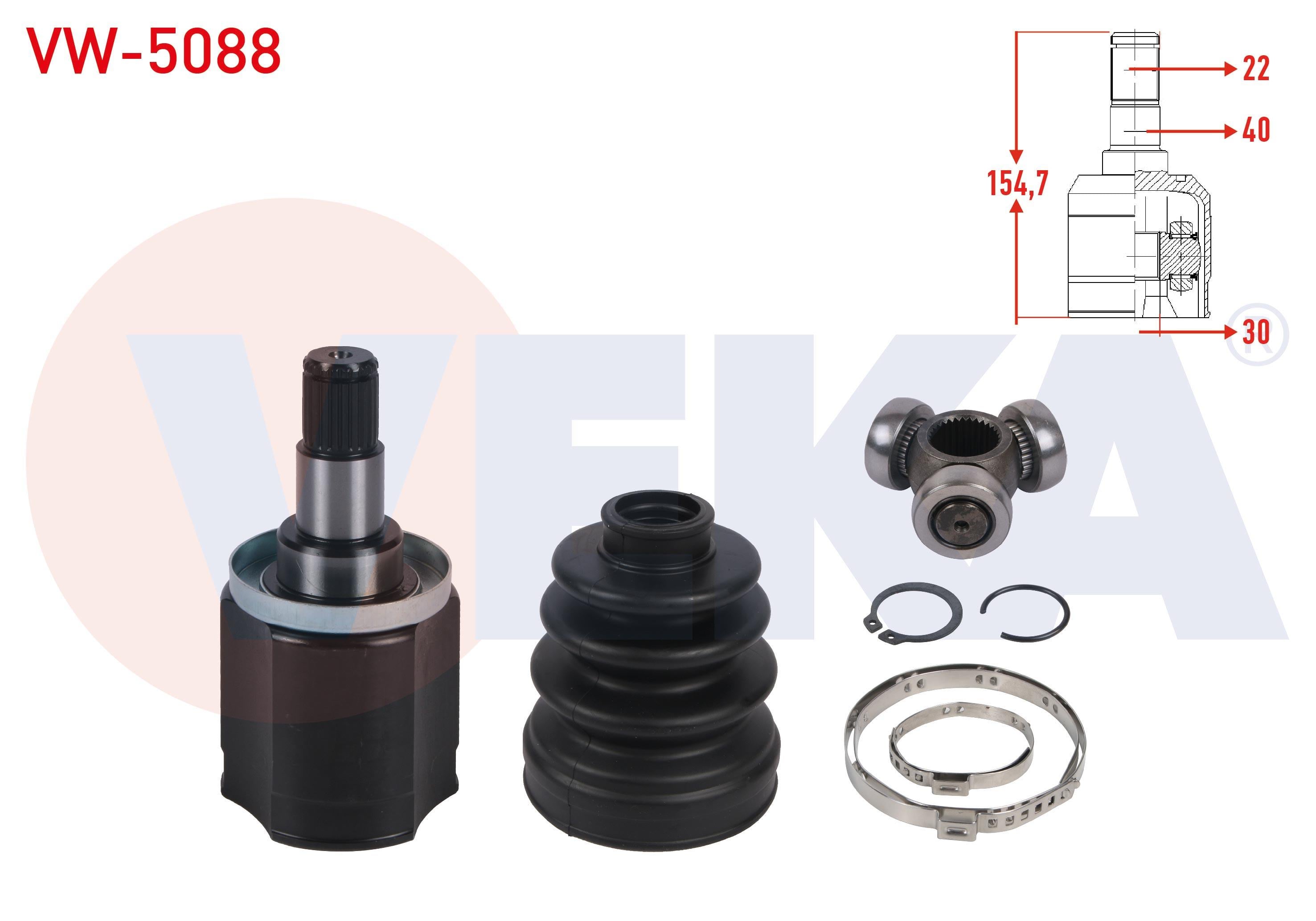 AKS KAFASI SOL-SAG ON IC 22X30X40 UZUNLUK 154,7mm VOLKSWAGEN CADDY II 1.6 - 1.9 D 1996-2000 / SKODA FELICIA I 1.3 - 1.6 - 1.9 D 1994-2002