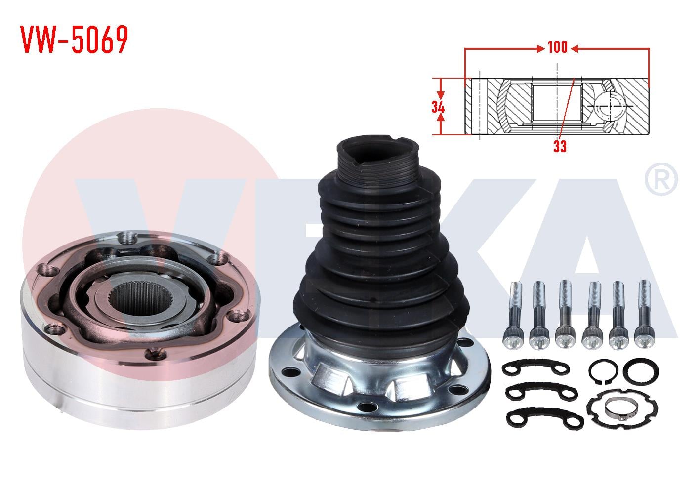 AKS KAFASI SOL-SAG ON IC 33X34X100 VOLKSWAGEN GOLF III (1H1) 1.9 D 1991-1999