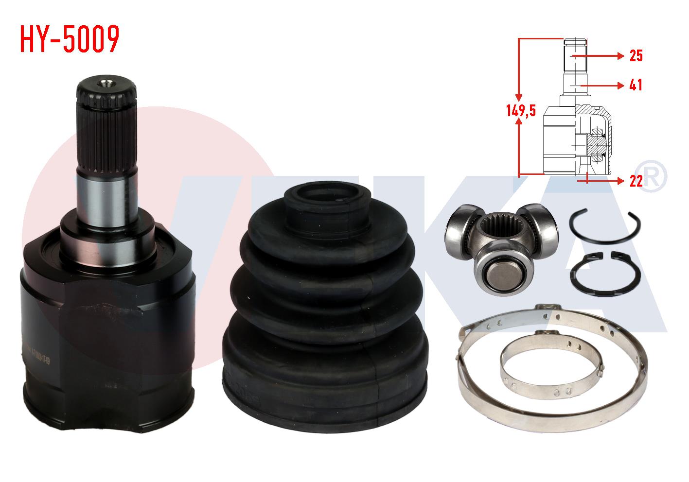 AKS KAFASI SOL-SAG ON IC HYUNDAI ACCENT ERA 1.4i 16v  25X22X41 UZUNLUK 149,5 mm 2006-2012