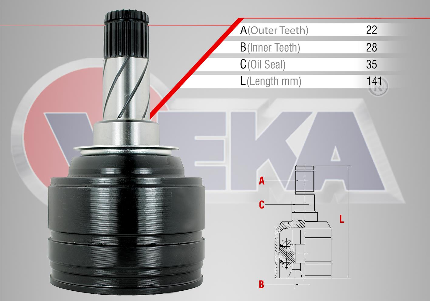 AKS KAFASI SOL-SAG ON IC OPEL CORSA B 1.0I 22X28X35 UZUNLUK 141 MM 1993-2000 - 374091