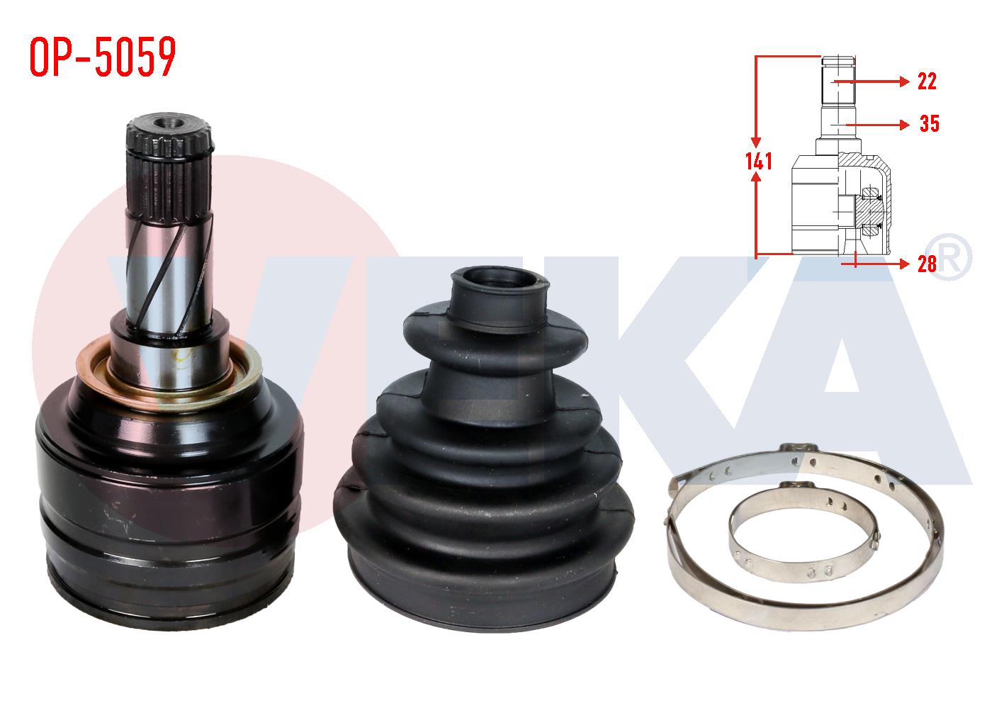 AKS KAFASI SOL-SAG ON IC OPEL CORSA B 1.0i  22X28X35 UZUNLUK 141 mm 1993-2000