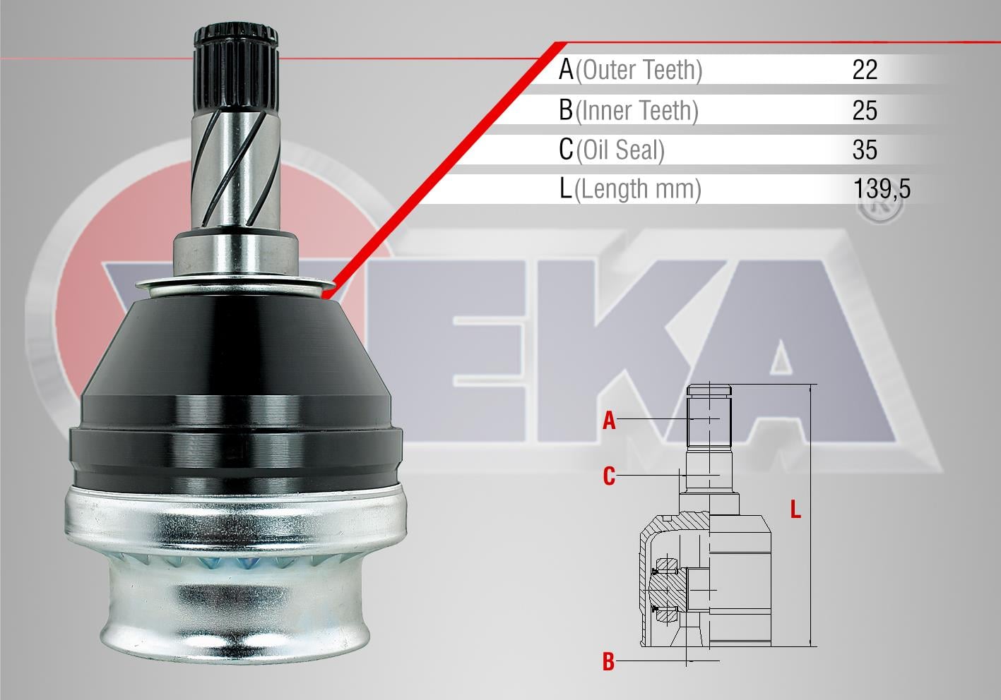 AKS KAFASI SOL-SAG ON IC OPEL VECTRA C 1.6 16V 22X25X35 UZUNLUK 139,5 MM 2002-2008