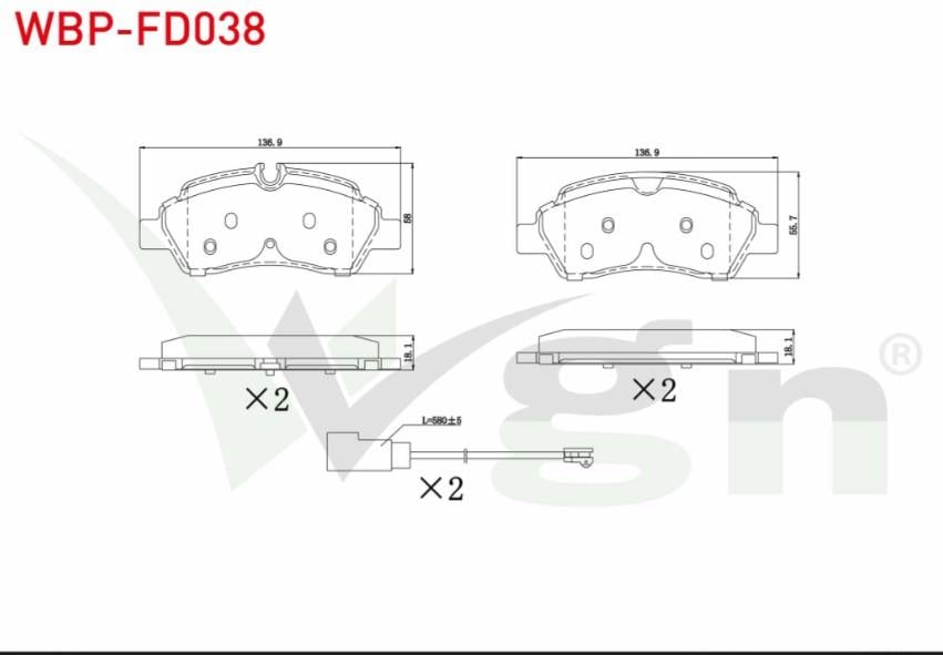 FREN BALATA FISLI ARKA FORD TRANSIT (CIFT TEKER) 2.2 TDCI 17.00mm 2014-