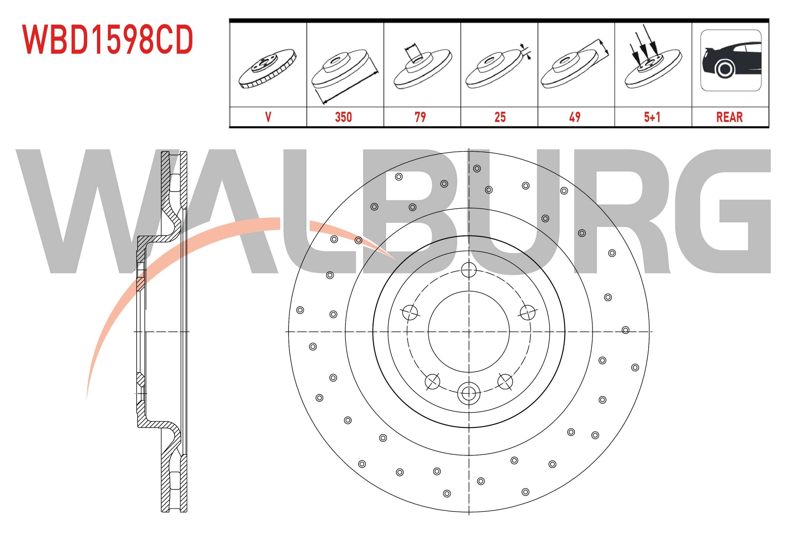 FREN DISK ARKA HAVALI KAPLAMALI PERFORMANS DELIKLI 5 BJN 350X25X79X49 LAND ROVER RANGE ROVER IV (LG) 2013-/ RANGE ROVER SPORT (LW) 2013-