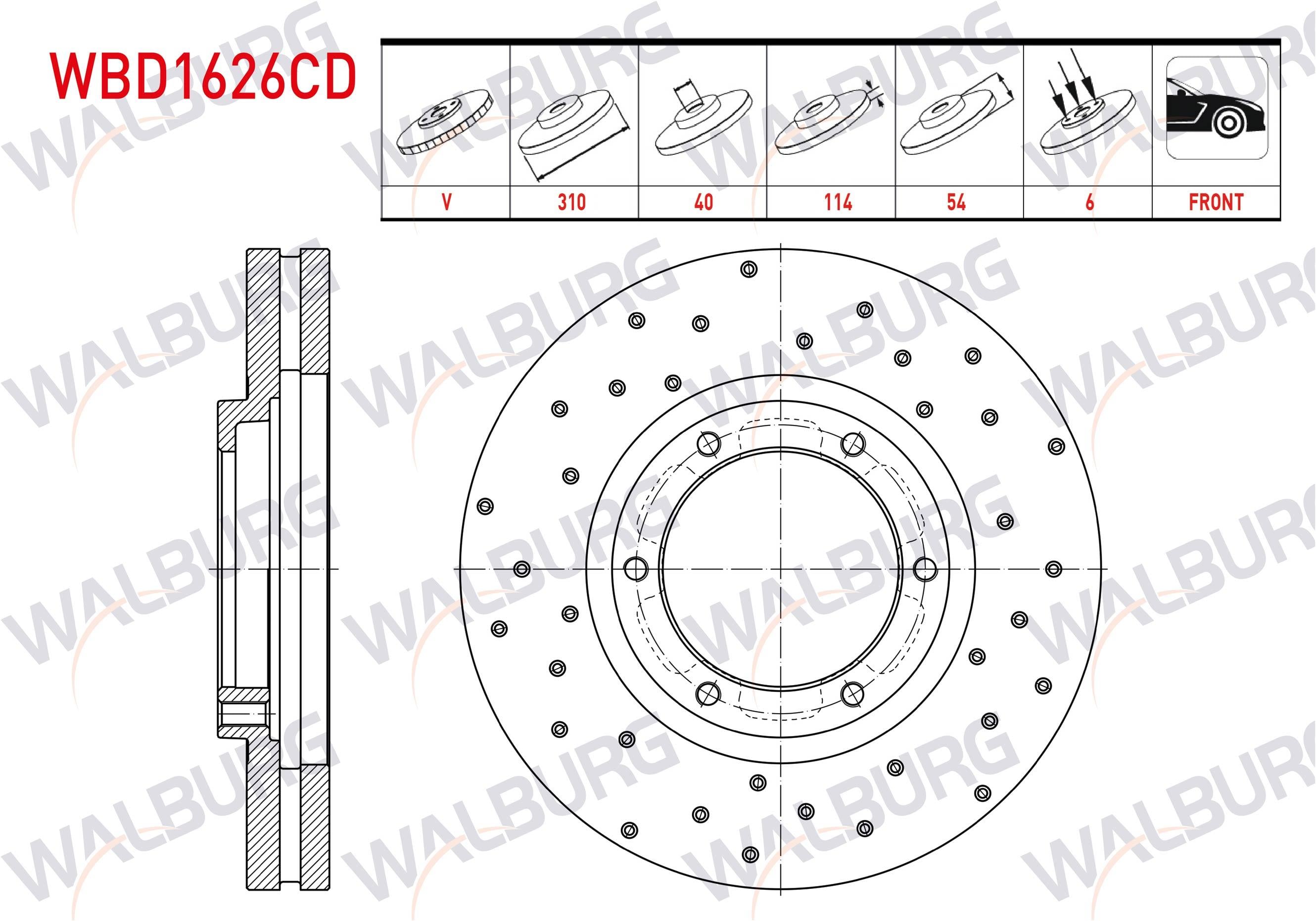 FREN DISK ON HAVALI KAPLAMALI PERFORMANS DELIKLI 6 BJN 310X40X114X53,8 MITSUBISHI CANTER (FE5, FE6) EURO 5 2012-
