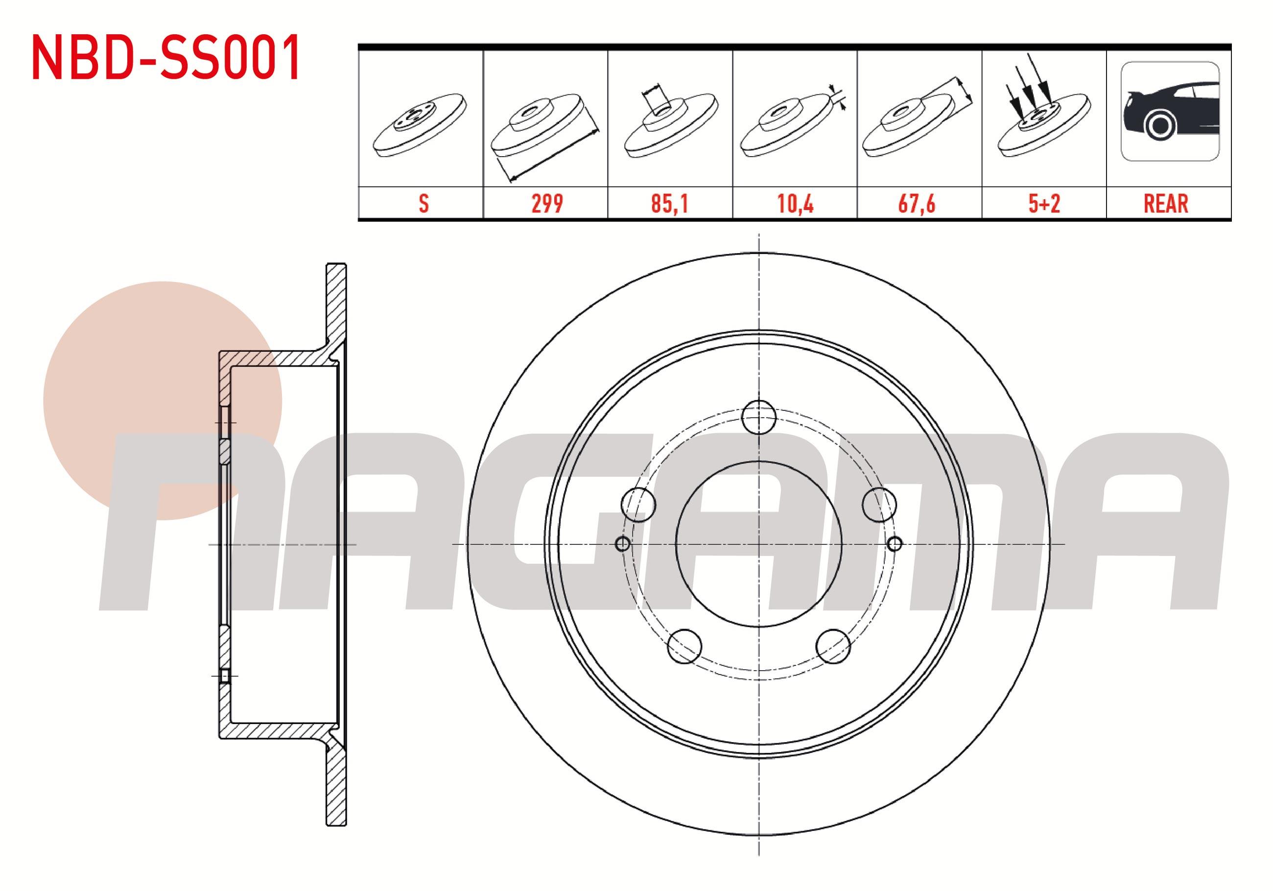 FREN DISKI ARKA DUZ  5 BJN 299X10,4X85,1X67,6 5 SSANGYONG KYRON 2.0 XDI 4X4 2005-2011 / ACTYON I 2.0 XDI 2005-2012