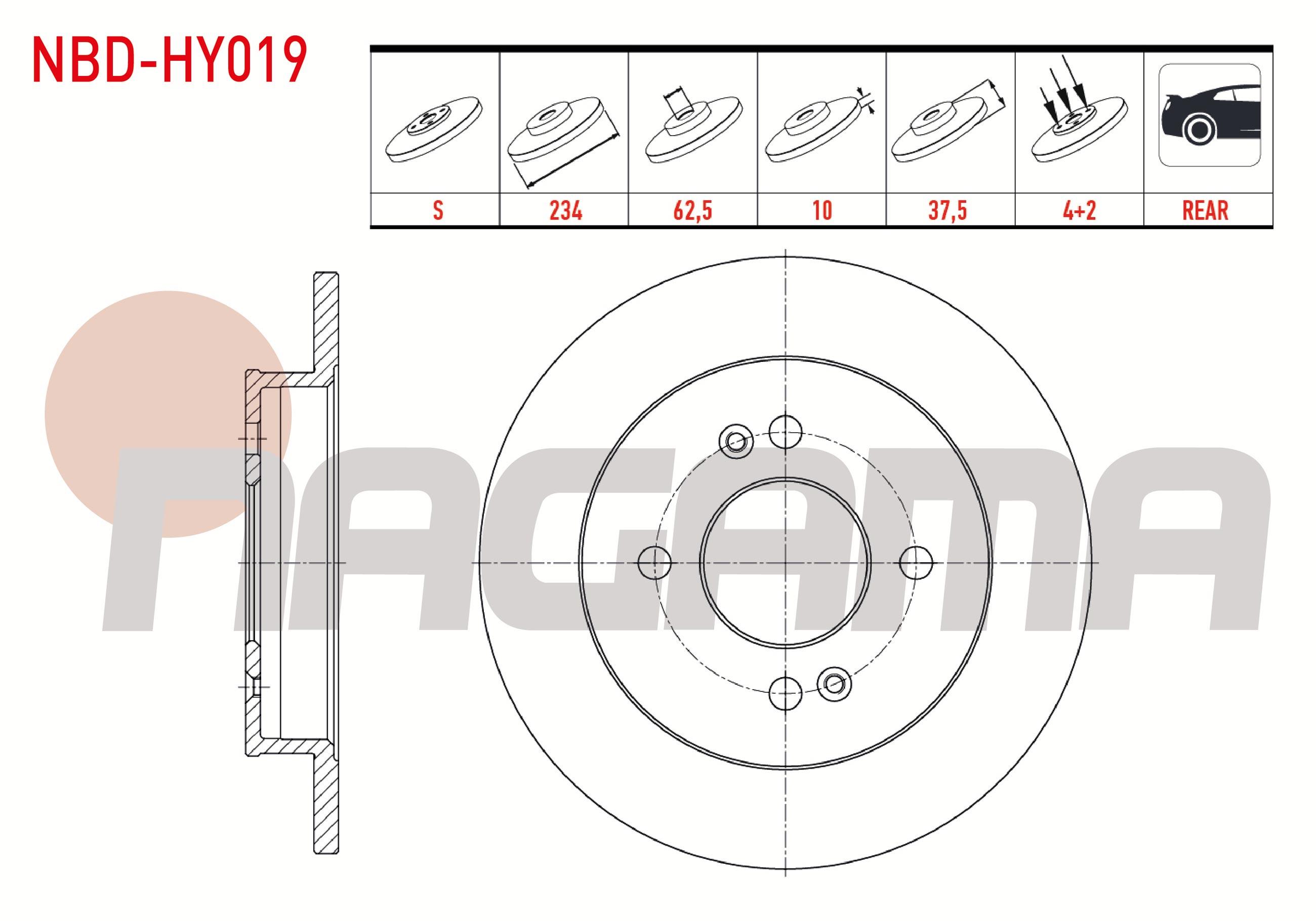 FREN DISKI ARKA DUZ 4 BJN 234X10X62,5X37,5 HYUNDAI I10 1.1i 12v - 1.0 D-CVVT - 1.2 D-CVVT 13 JANT  2008-2013 / KIA PICANTO (BA) 1.25 - 1.1i 4 BJN 2004-2011