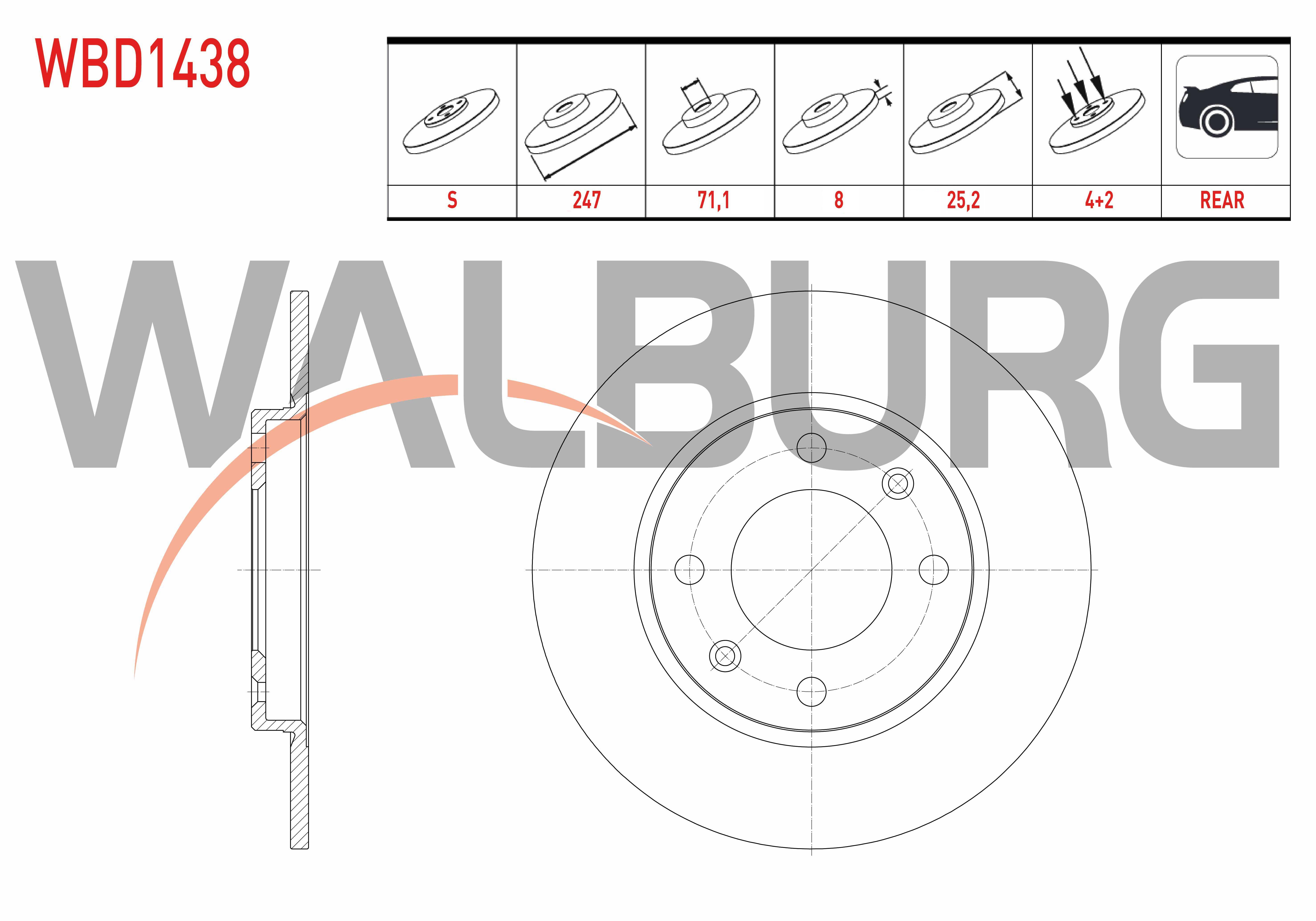 FREN DISKI ARKA DUZ 4 BJN 247X8X71,1X25,2 PEUGEOT 306 1.6i 1993-2002/ 106 GTI 1996-2005/ CITROEN XSARA 1.6i 1997-2005 - SAXO 1.6 VTS 1996-2004