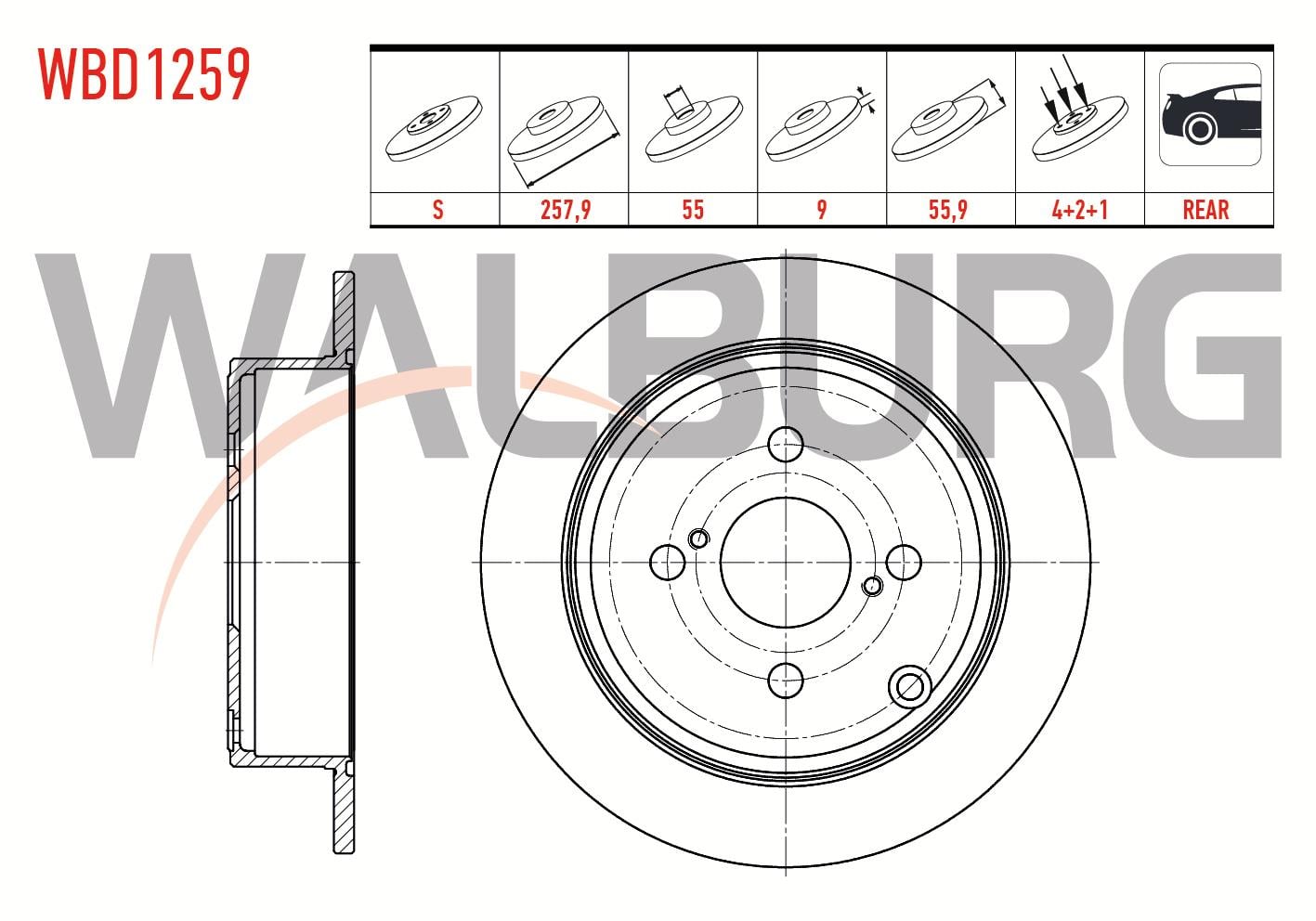 FREN DISKI ARKA DUZ 4 BJN 257,9X9X55X55,9 TOYOTA COROLLA (_E12_) 1.4 VVT-I 2002-2007 / COROLLA (_E12_) 1.6 VVT-I 2002-2007 / COROLLA (_E12_) 1.8 VVT-I 2002-2007