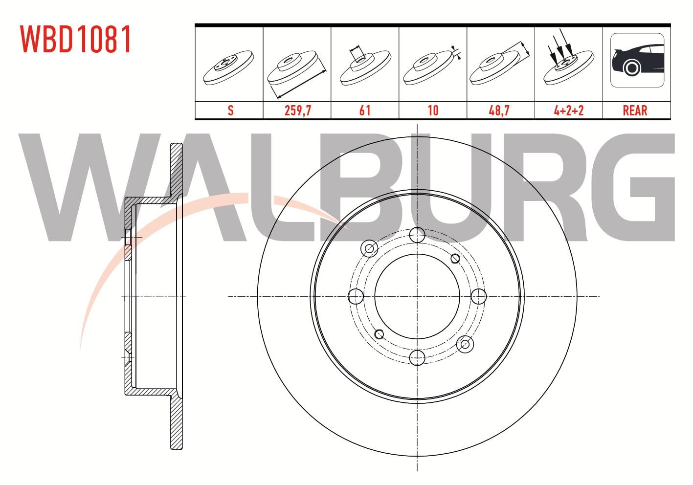 FREN DISKI ARKA DUZ 4 BJN 259,7X10X61X48,7 HONDA CIVIC VII 1.6i 2000-2006 /CIVIC VII 1.4i 2000-2006
