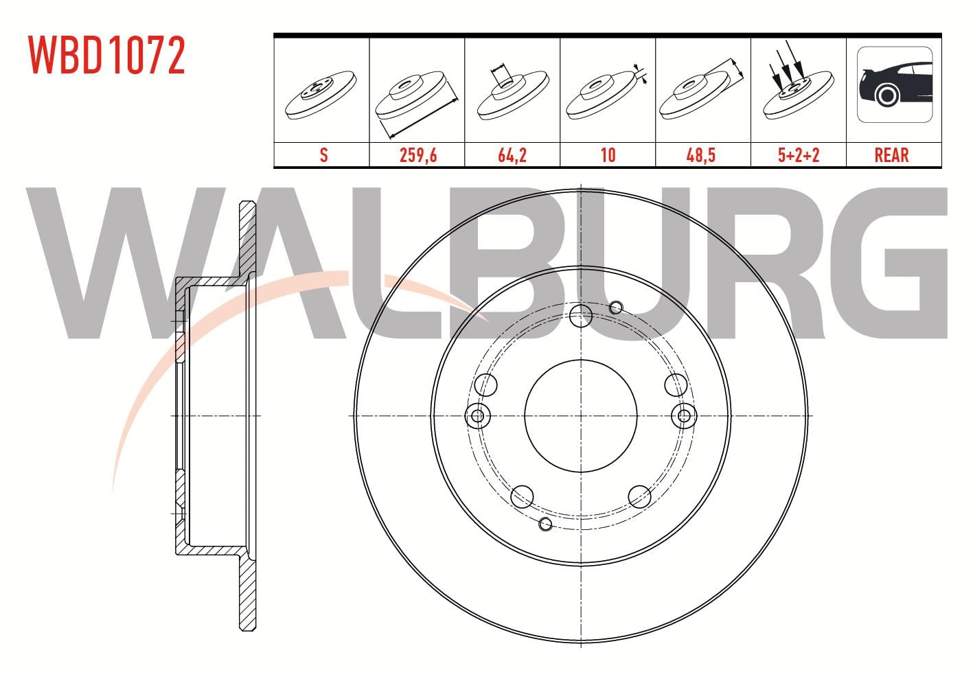 FREN DISKI ARKA DUZ 5 BJN 259,6X10X64,2X48,5 HONDA CIVIC VII 2.0 I-VTEC 2000-2006 / CIVIC VII 2.0 TYPE-R 2000-2006