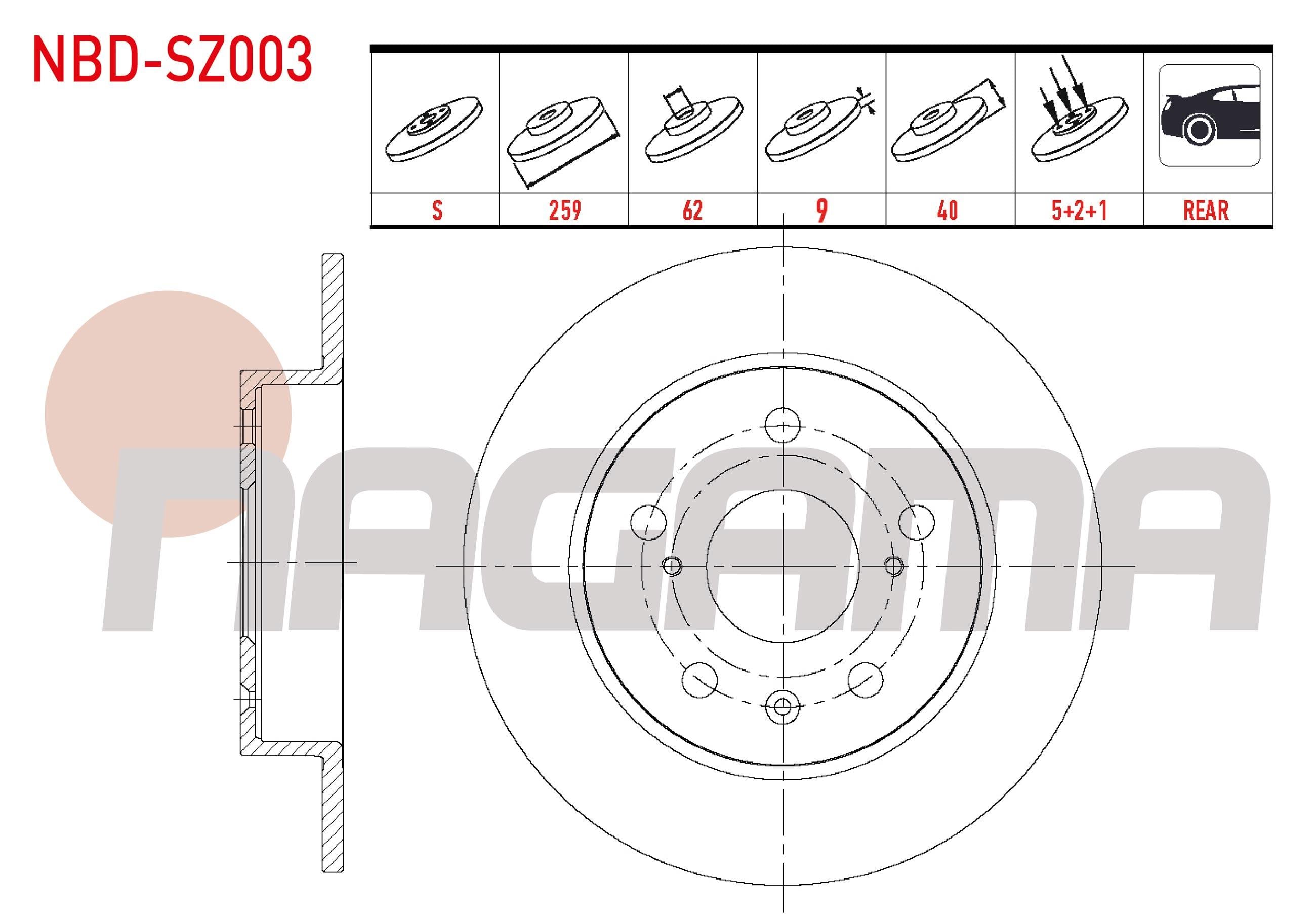 FREN DISKI ARKA DUZ 5 BJN 259X9X62X43,20 SUZUKI SX4 S-Cross 1.6 2013- / VITARA (LY) 1.6i 2015 / VITARA (LY) 1.4i 2015-