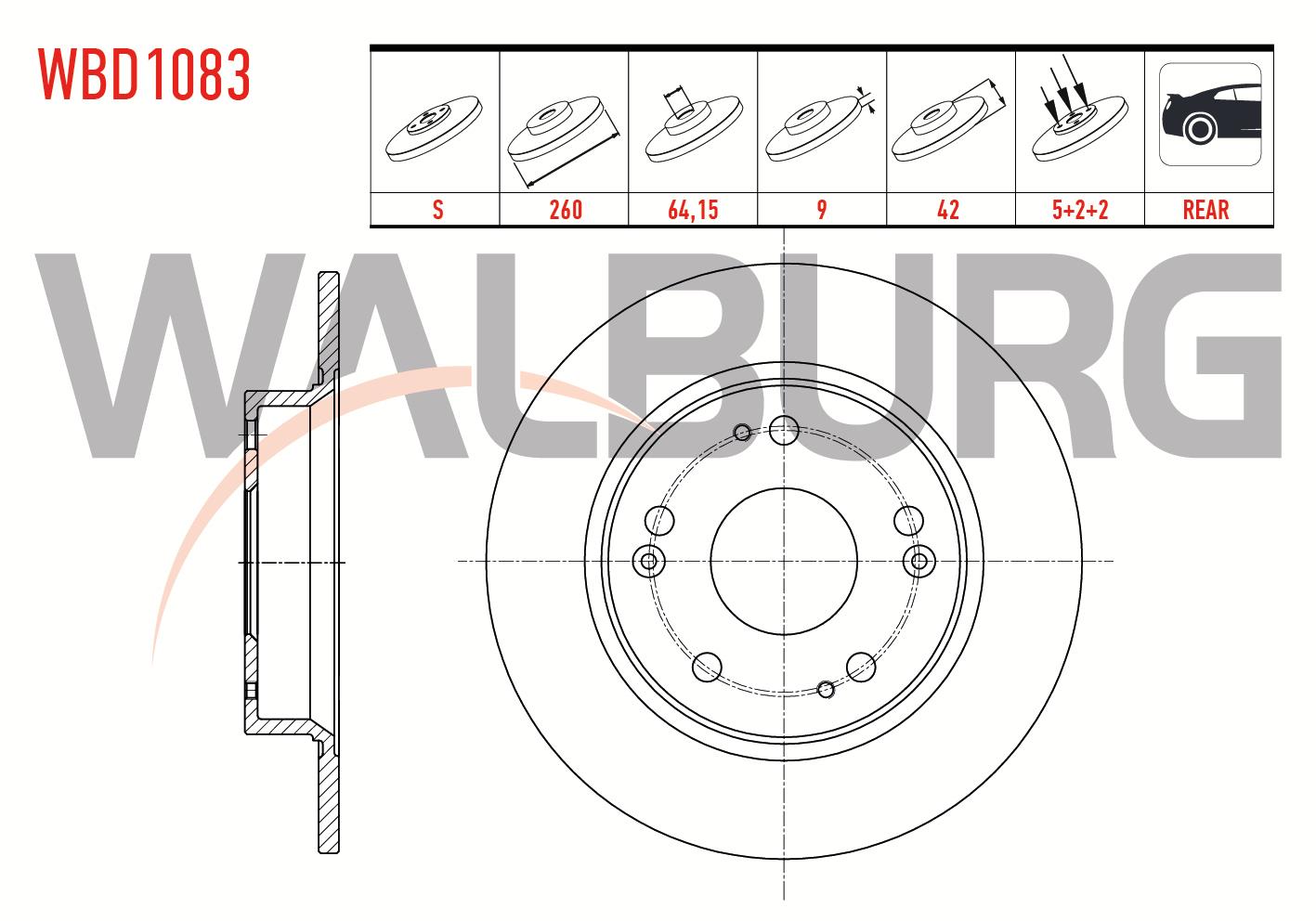 FREN DISKI ARKA DUZ 5 BJN 260X9X64,15X42 HONDA CIVIC IX 1.6i - 1.4i - 1.8 2012-2016/ CIVIC VIII 1.6 - 1.4 2005-2012/ CIVIC VII 1.8 I-VTEC - 2.0 I-VTEC 2000-2006