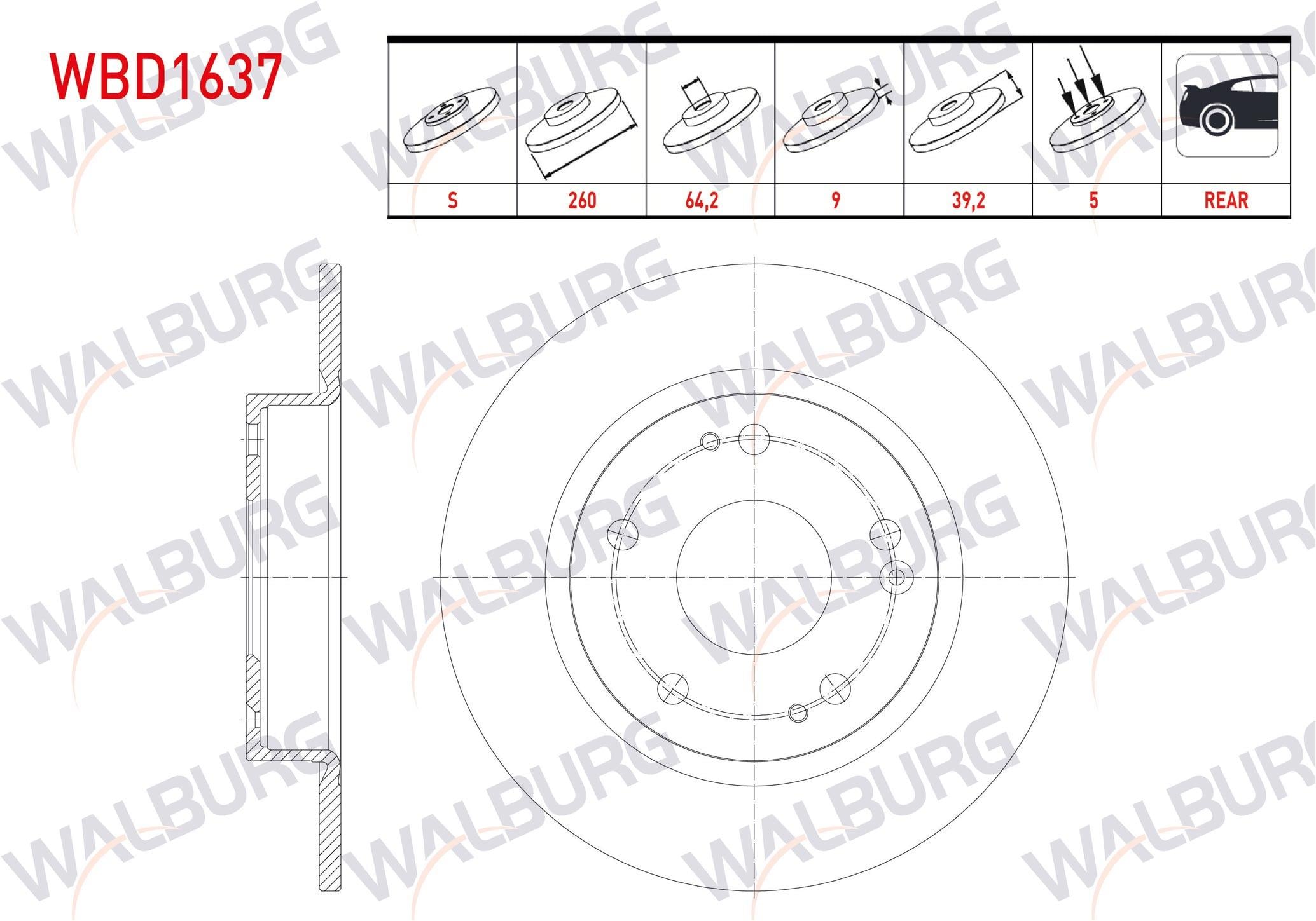 FREN DISKI ARKA DUZ 5 BJN 260X9X64,2X39,2 HONDA CIVIC X 2016-