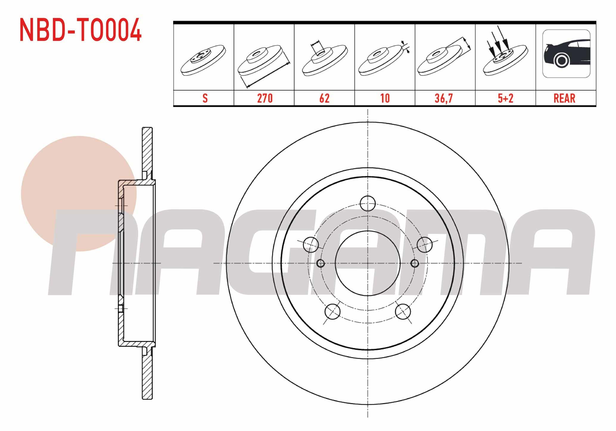 FREN DISKI ARKA DUZ 5 BJN 270X10X62X36,7 COROLLA (E15) 1.4 D-4D - 1.33 2007-2012/AURIS (ZRE15) 1.33 DUAL-VVT-I -1.4 D-4D -2007-2012/AURIS (NZE18,ZRE18) 1.33 - 1.4 D-4D  - 1.6 - 1.8 HYBRID 2012-