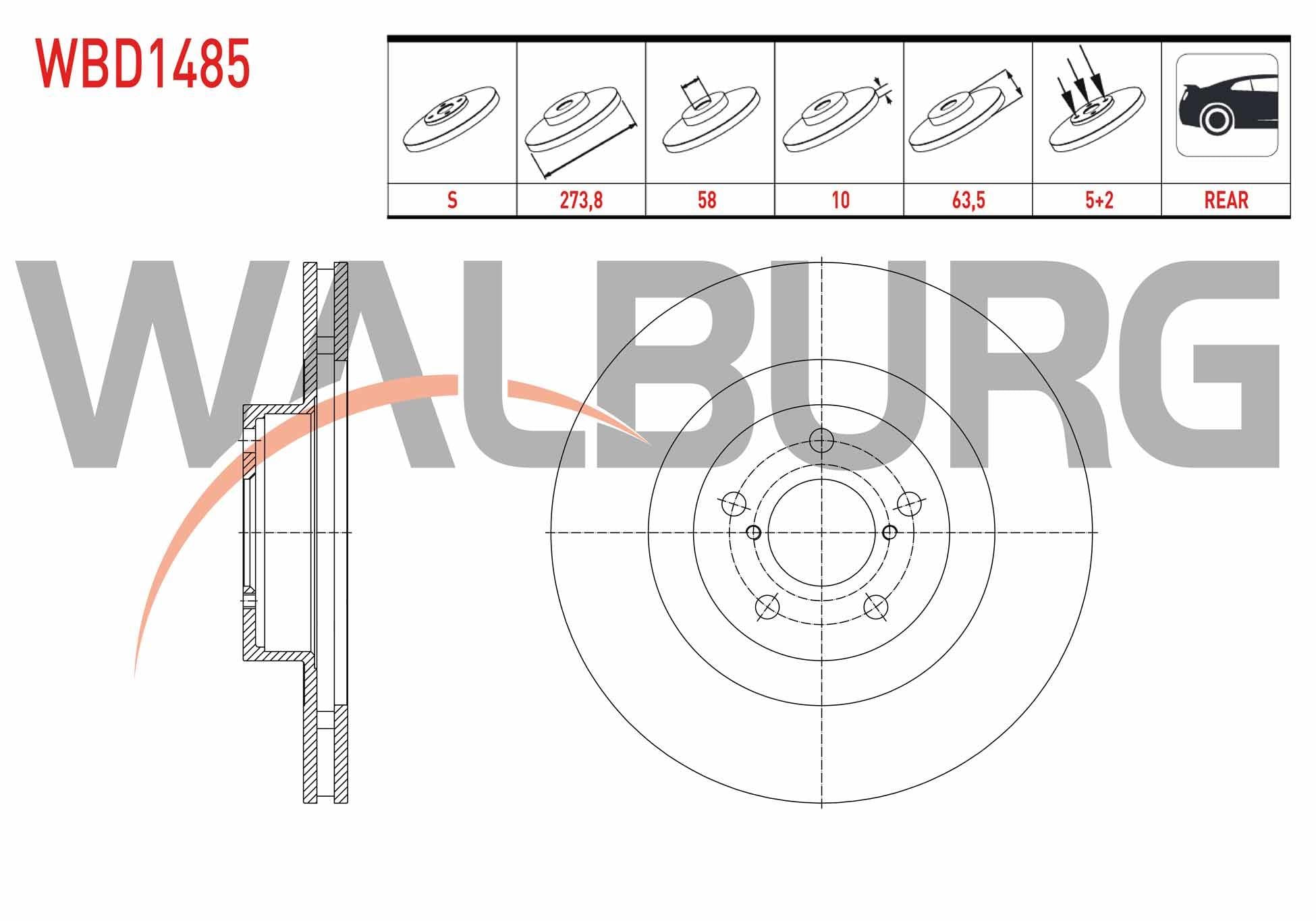 FREN DISKI ARKA DUZ 5 BJN 273,8X10X58X63,5 SUBARU XV 1.6i 2012- / FORESTER (SJ) 2.0 2013-