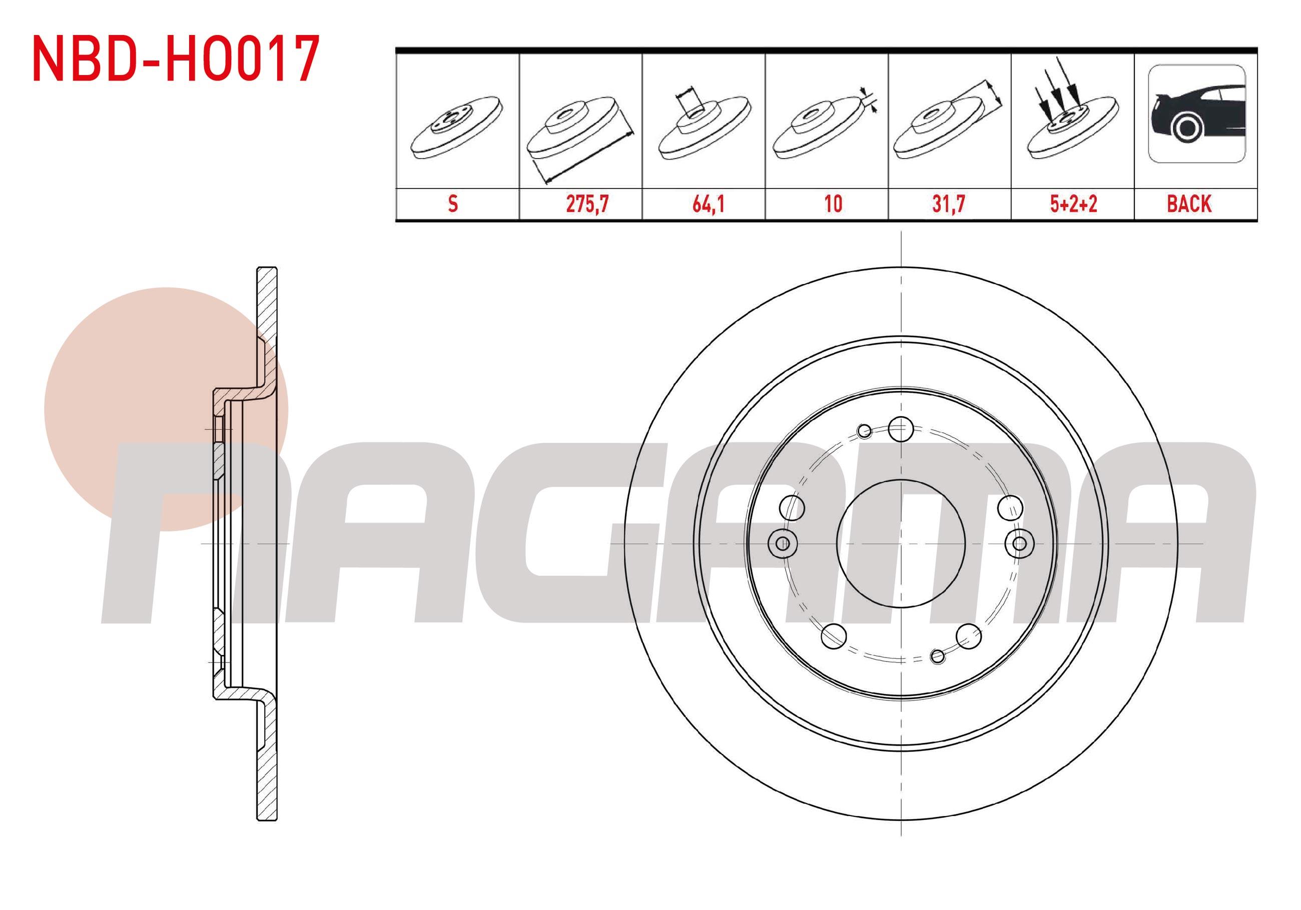 FREN DISKI ARKA DUZ 5 BJN 275,7X10X64,1X31,7 HONDA CIVIC IX 1.6 I-DTEC 16 JANT 2012-2016