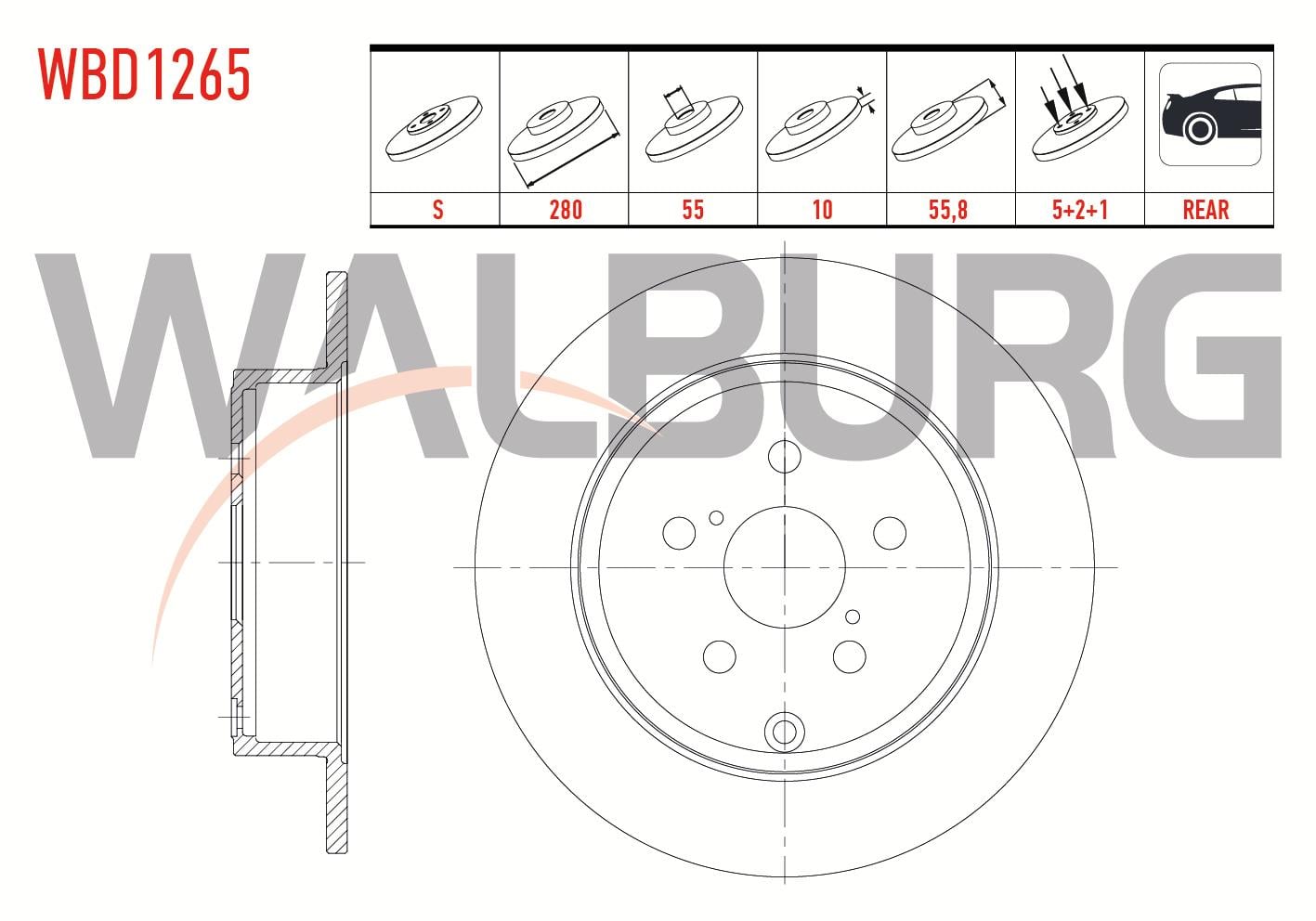 FREN DISKI ARKA DUZ 5 BJN 280X10X55X55,8 TOYOTA AVENSIS 1.6 VVT-I 2003-2008 / AVENSIS 1.8 2003-2008 / AVENSIS 2.0 D-4D 2003-2008