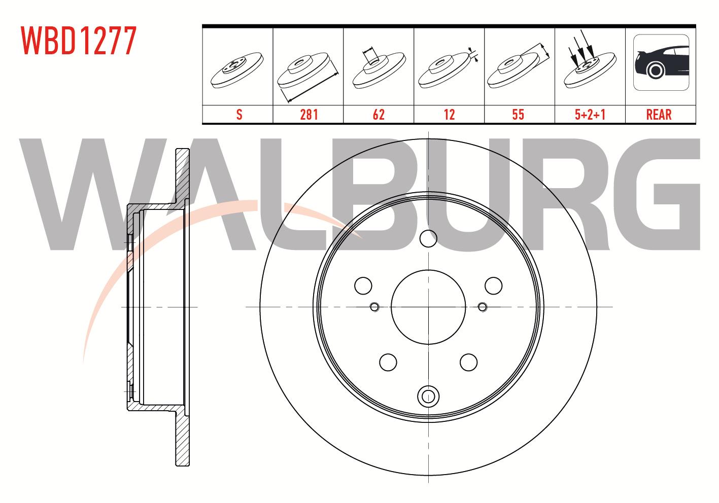 FREN DISKI ARKA DUZ 5 BJN 281X12X62X55 TOYOTA RAV4 III 2.0 VVT-I 2005-2012 / RAV4 III 2.2 D-4D 2005-2012 / RAV 4 III 2.2 D 2005-2012