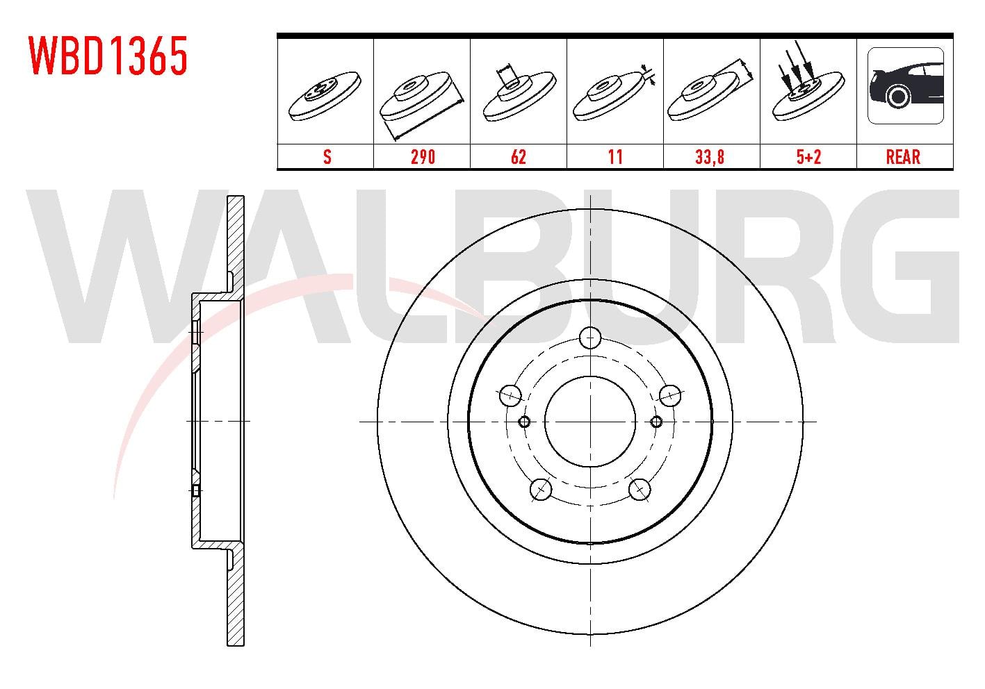 FREN DISKI ARKA DUZ 5 BJN 290X11X62X33,80 TOYOTA AVENSIS 1.6i -1.8i -2.0i -1.6 D-4D -2.0 D-4D 2009-
