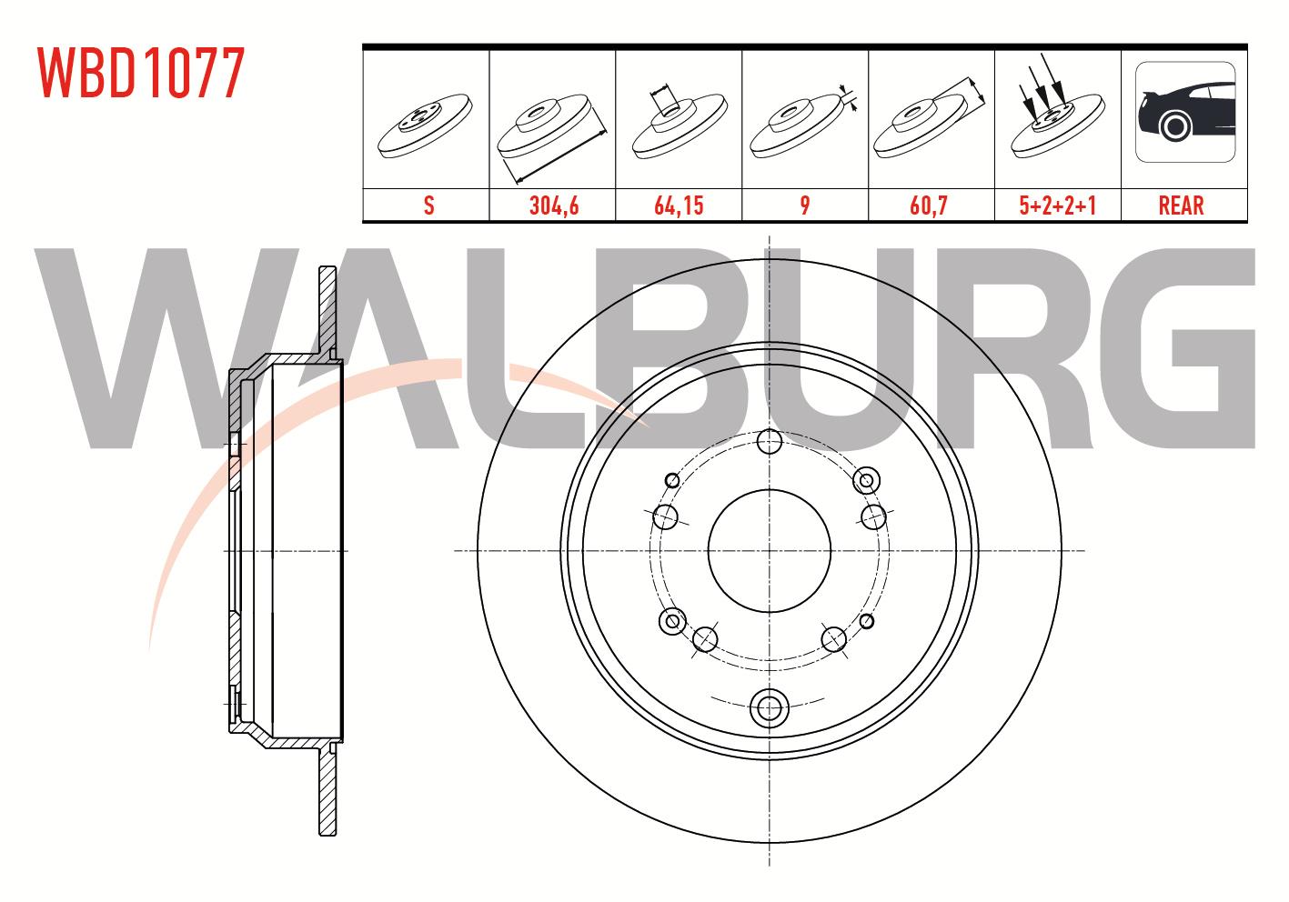 FREN DISKI ARKA DUZ 5 BJN 304,6X9X64,15X60,7 HONDA CR-V IV 1.6i DTEC - 2.0 - 2.2i 2012-2014/ CR-V III 2.2i CTDI - 2.0 I-VTEC 2006-2012/ CR-V II 2.0i 2002-2006
