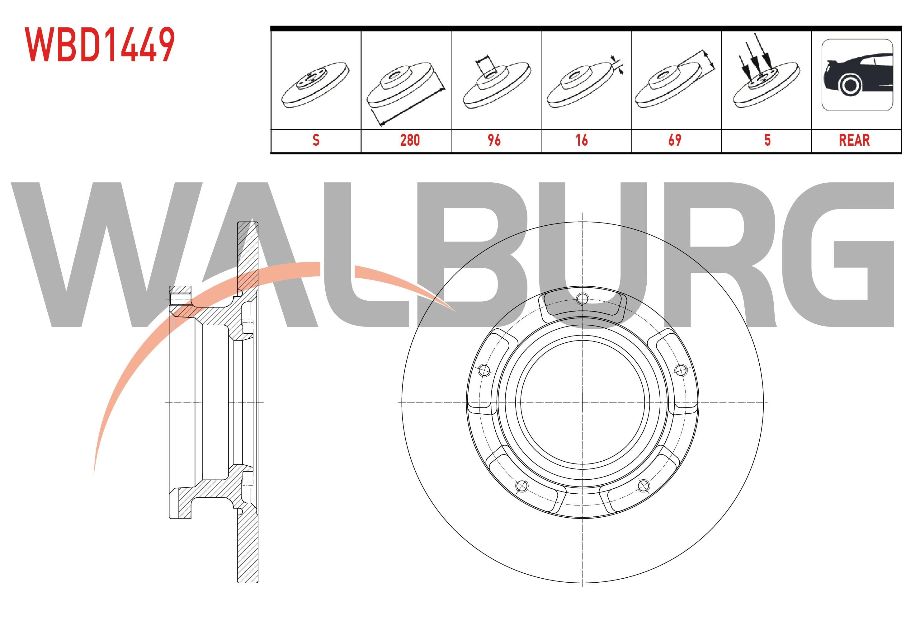 FREN DISKI ARKA DUZ 5 BJN ABSLI 280X16X96X69 FORD TRANSIT (V347) - (V348) 2.2 TDCI 2006-2004