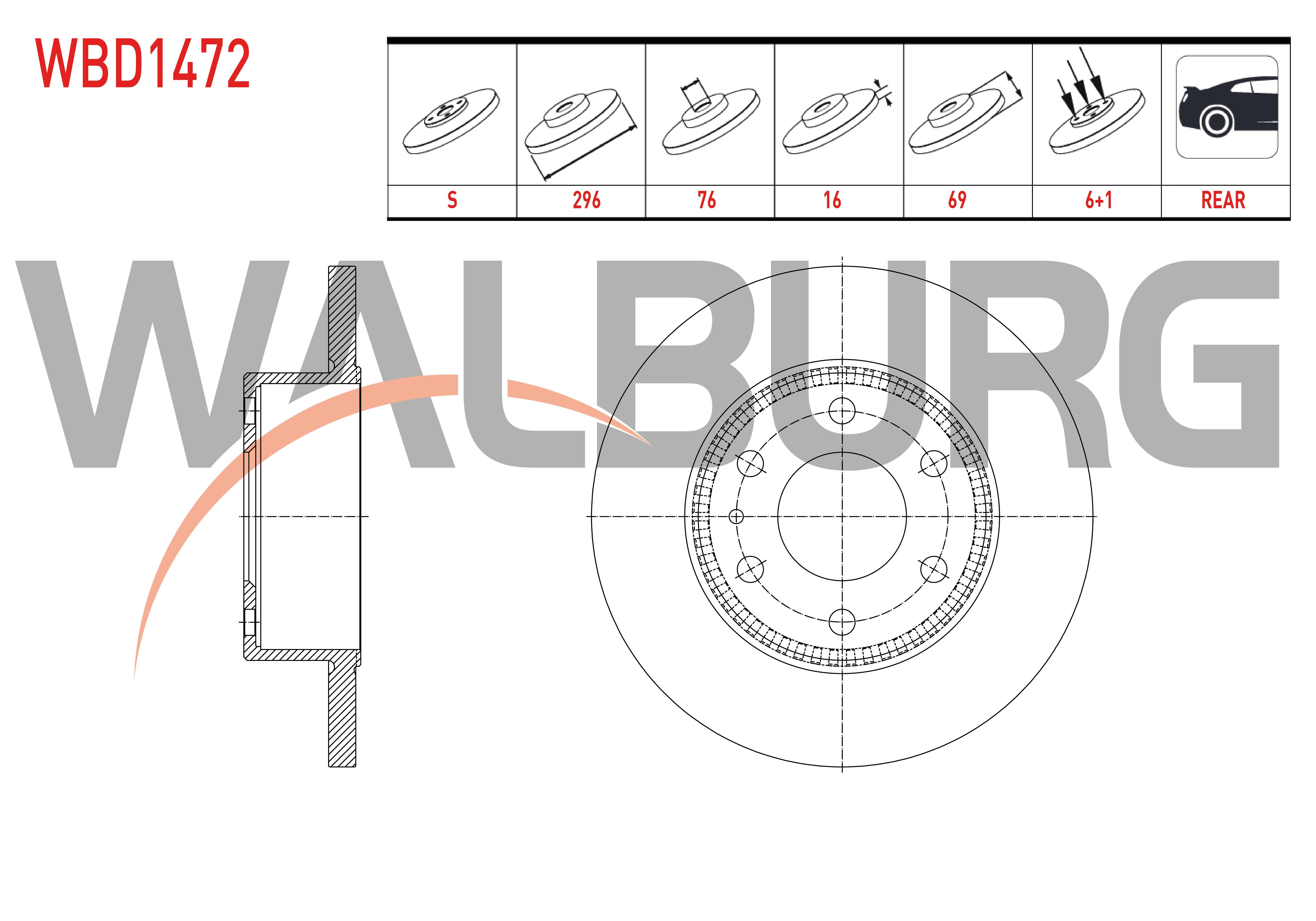 FREN DISKI ARKA DUZ ABSLI 52 DIS 6 BJN 296X16X76X69 IVECO DAILY IV (35S11–35S13) 2.3 D 2006-2011