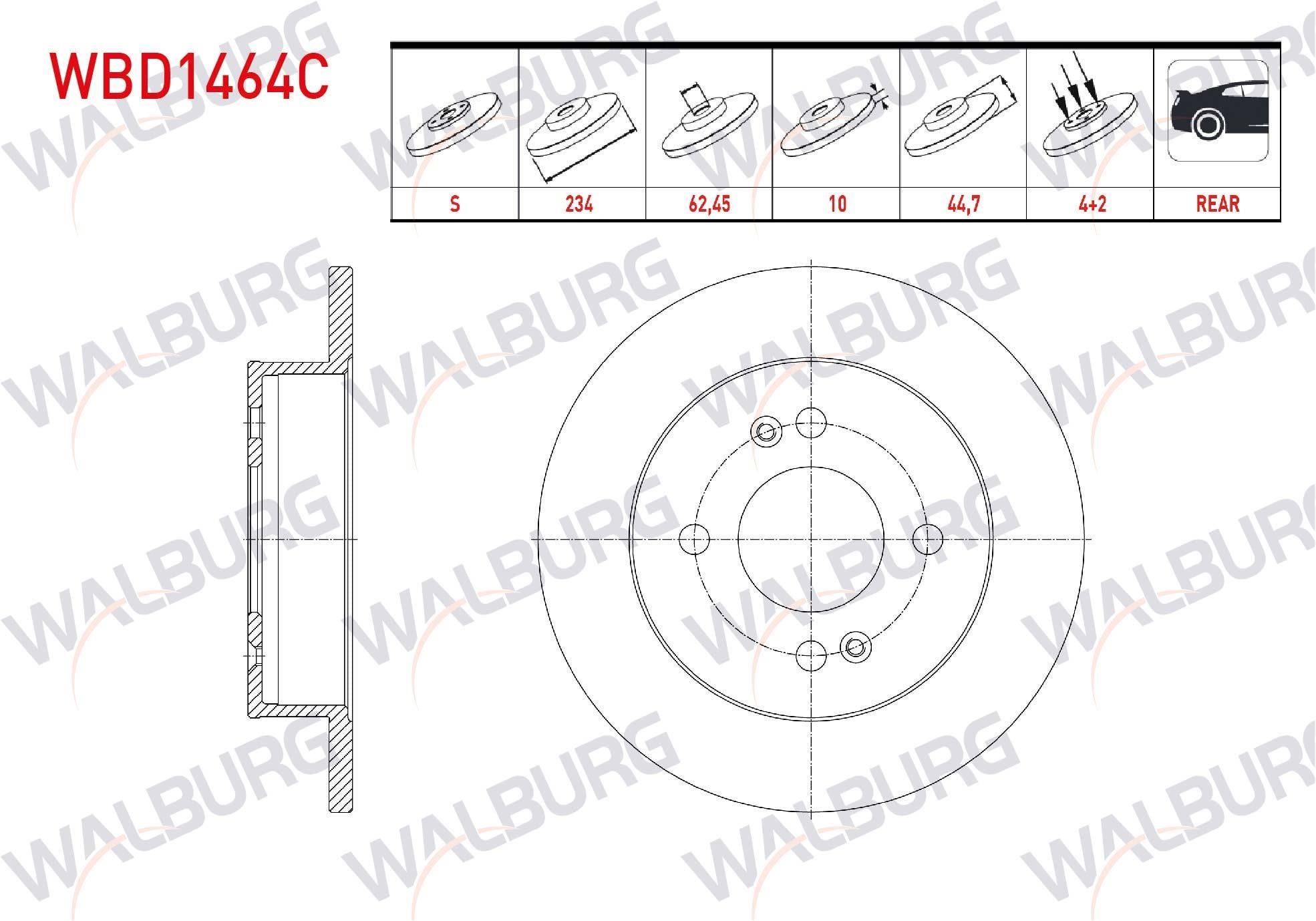 FREN DISKI ARKA DUZ KAPLAMALI 4 BJN 234X10X62,45X44,7 HUNDAI I10 (PA) 1.1i 12V 2008-2013
