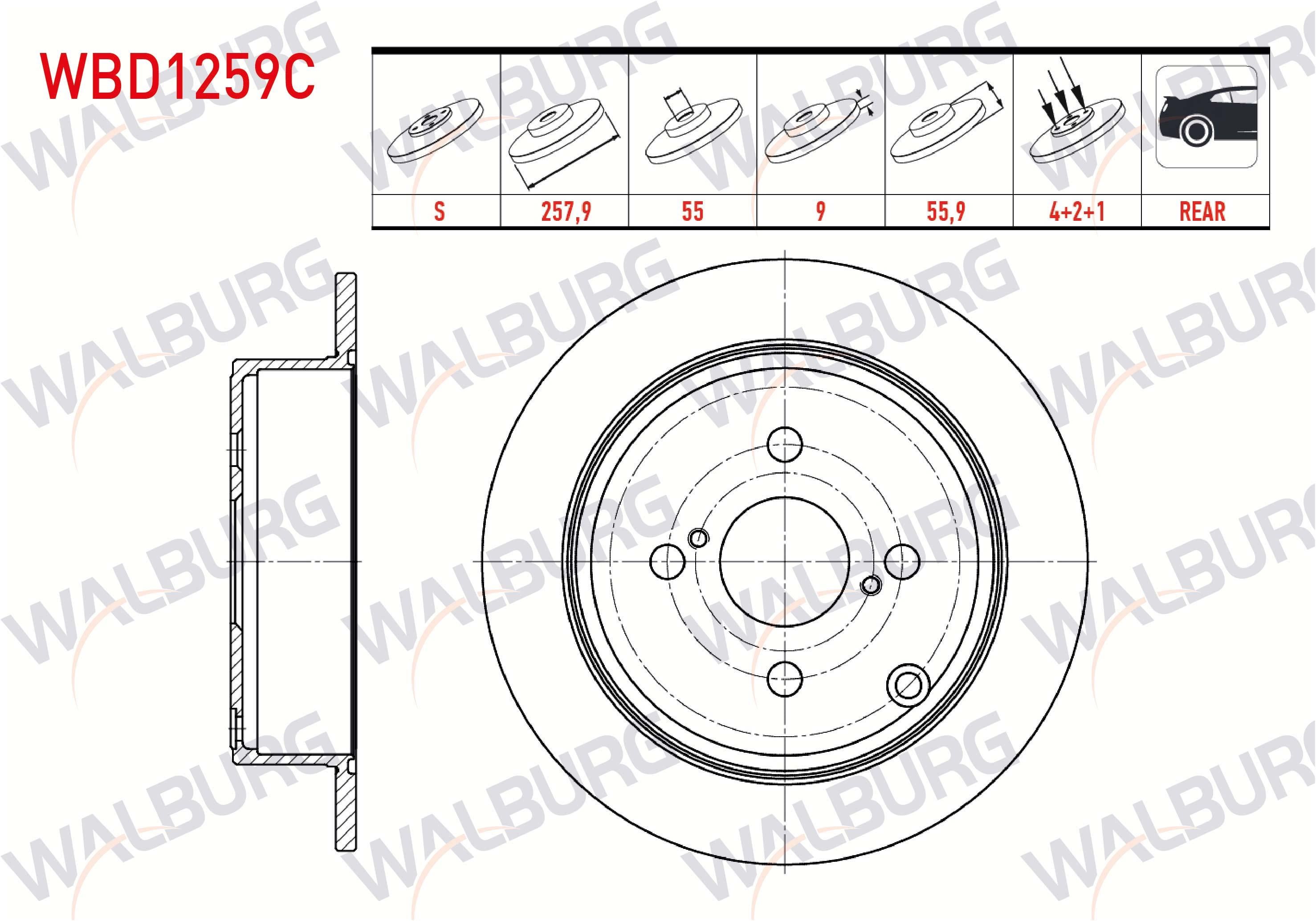 FREN DISKI ARKA DUZ KAPLAMALI 4 BJN 257,9X9X55X55,9 TOYOTA COROLLA (_E12_) 1.4 VVT-I 2002-2007 / COROLLA (_E12_) 1.6 VVT-I 2002-2007 / COROLLA (_E12_) 1.8 VVT-I 2002-2007