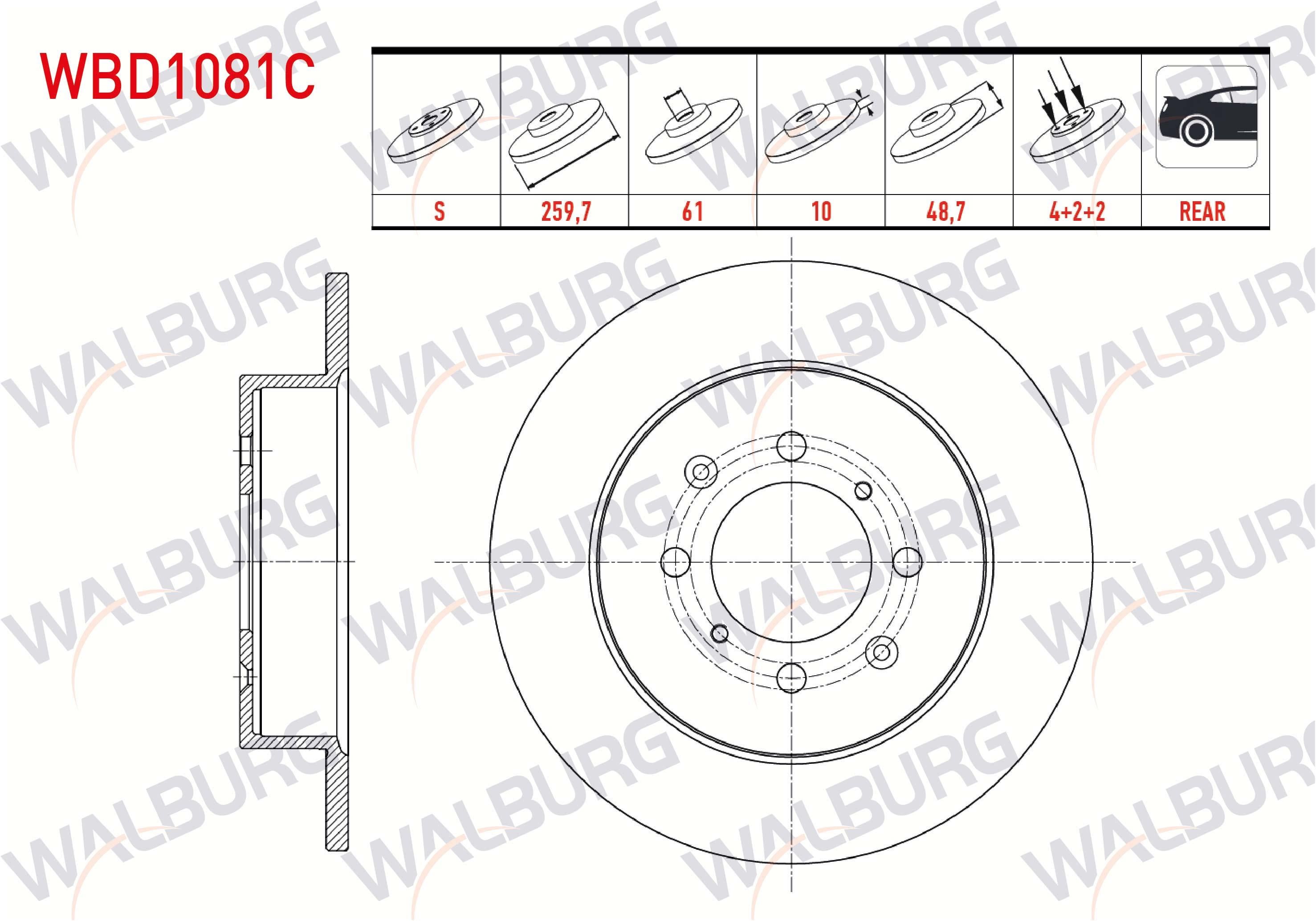FREN DISKI ARKA DUZ KAPLAMALI 4 BJN 259,7X10X61X48,7 HONDA CIVIC VII 1.6i 2000-2006 /CIVIC VII 1.4i 2000-2006
