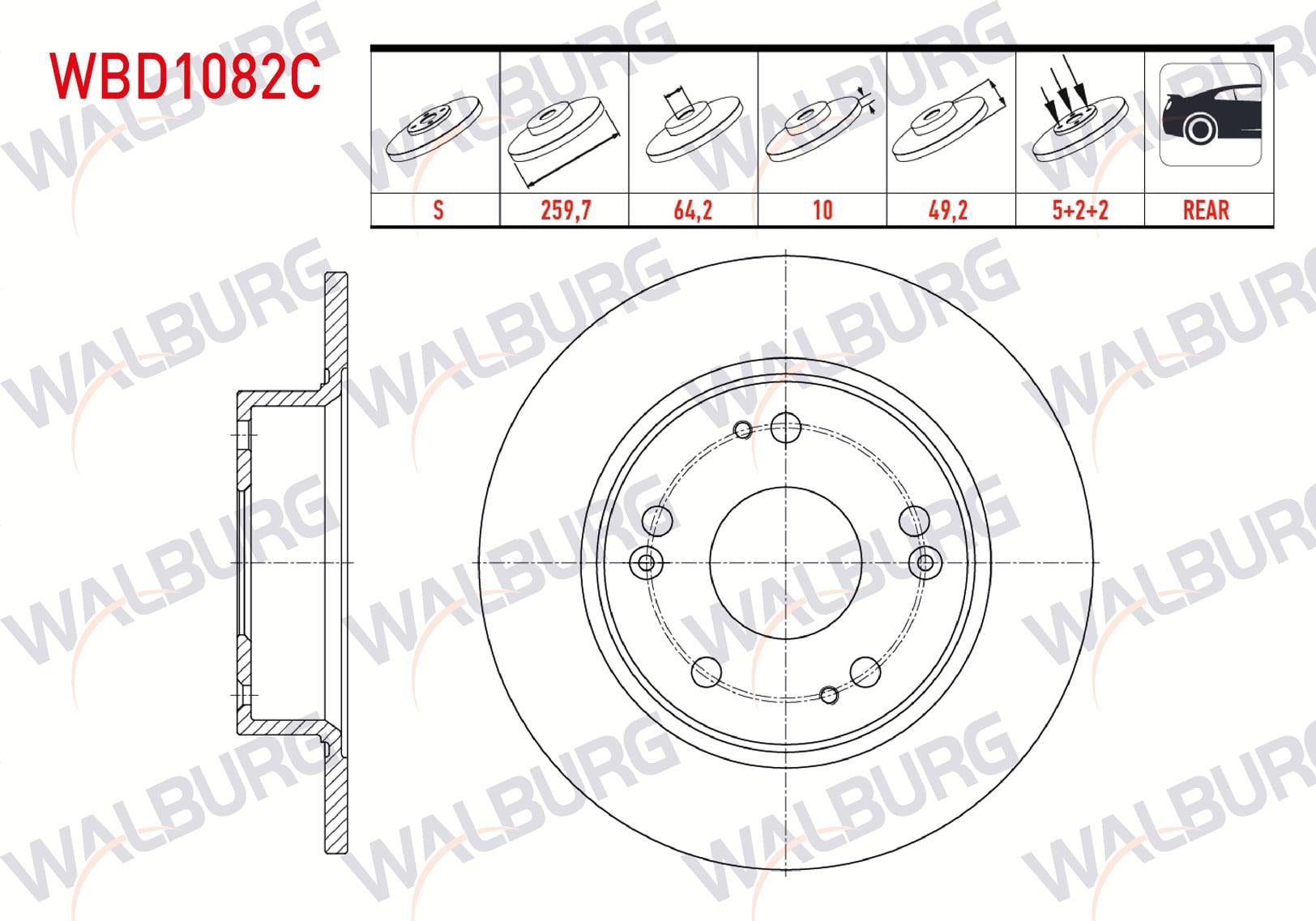 FREN DISKI ARKA DUZ KAPLAMALI 5 BJN 259,7X10X64,2X48,6 HONDA ACCORD VIII (CU) 2.0 I-VTEC 2008- / ACCORD VIII (CU) 2.2 I-CDTI 2008 /ACCORD VIII (CU) 2.4 I-VTEC 2008-